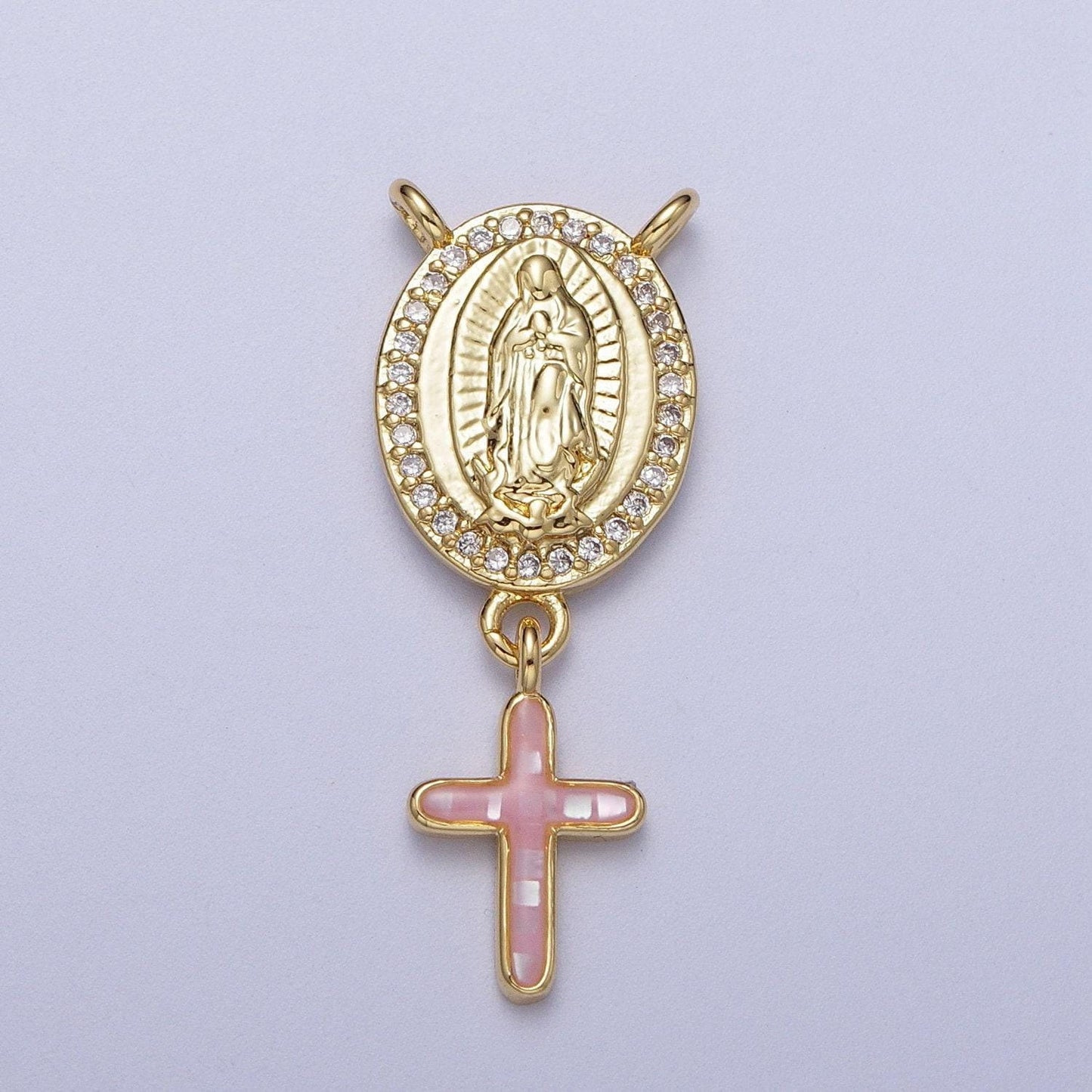 Dainty virgin mary centerpiece y connector rosary charm with cross religious gold filled charm link connector for necklace
