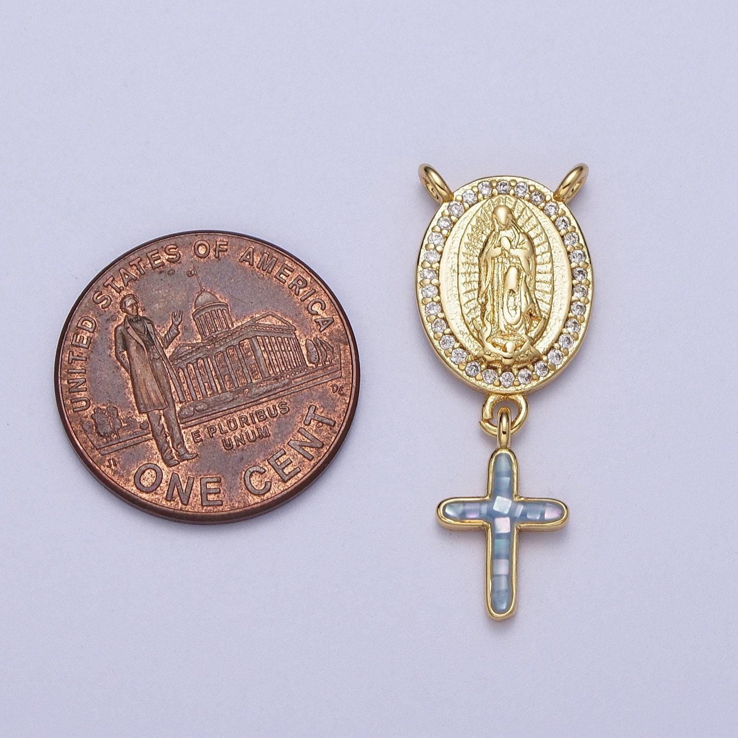 Dainty virgin mary centerpiece y connector rosary charm with cross religious gold filled charm link connector for necklace