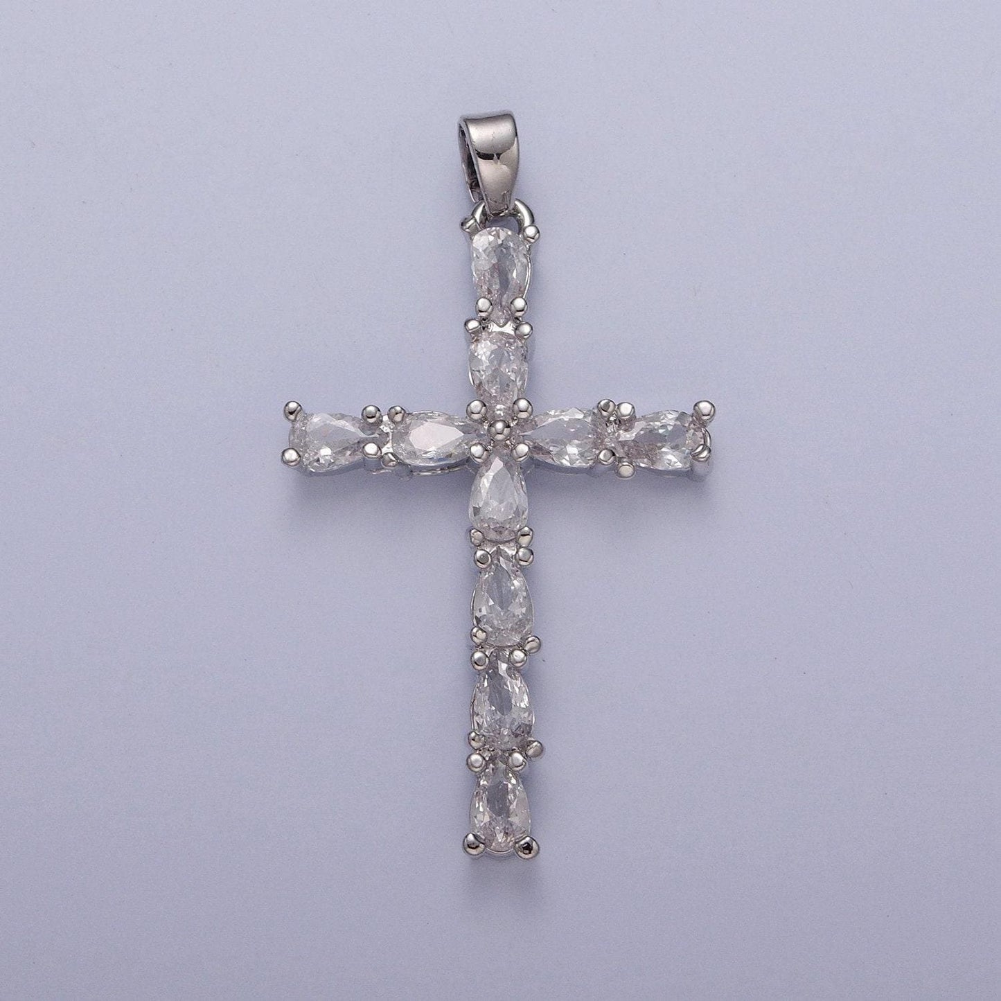Tear drop cross pendant, cz cross charm for religious jewelry silver cross pendant for minimalist jewelry