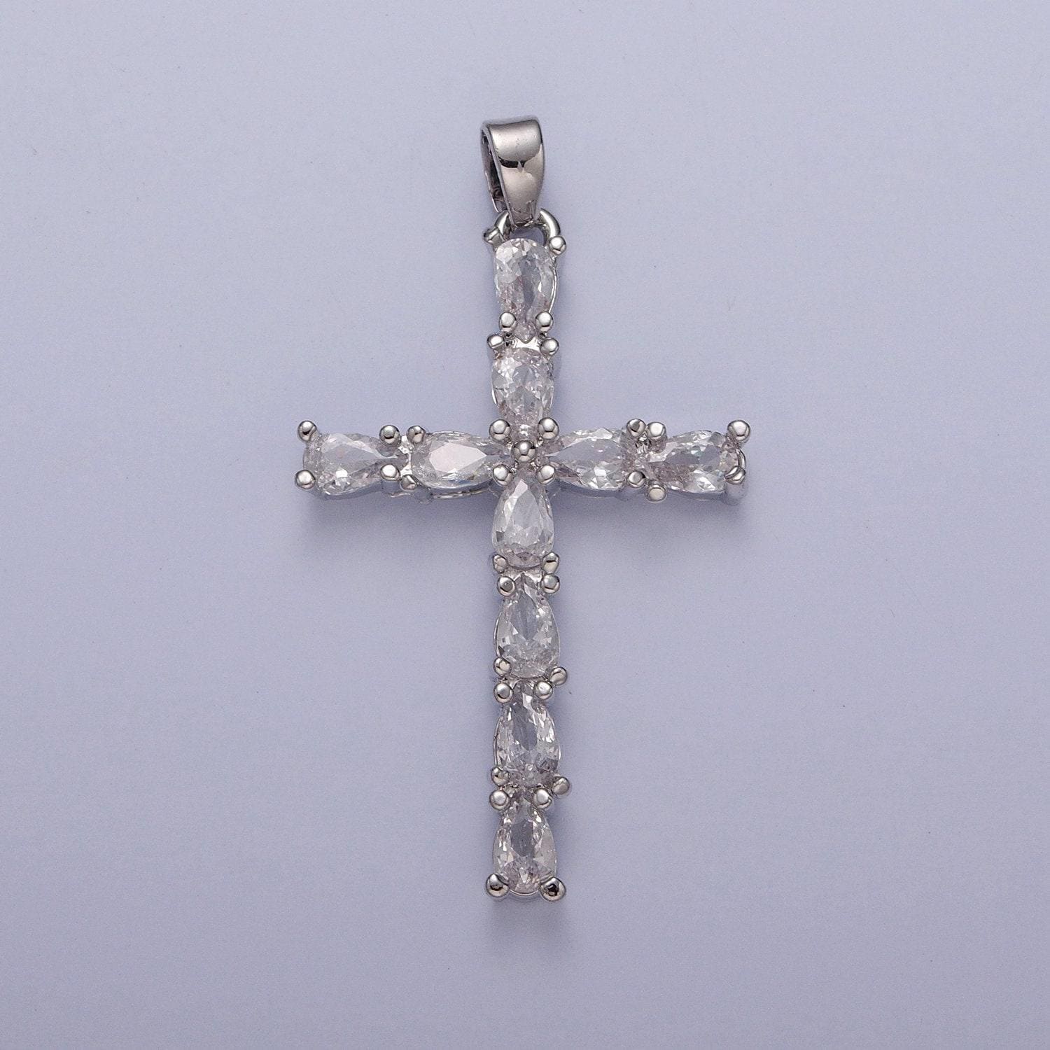 Tear drop cross pendant, cz cross charm for religious jewelry silver cross pendant for minimalist jewelry