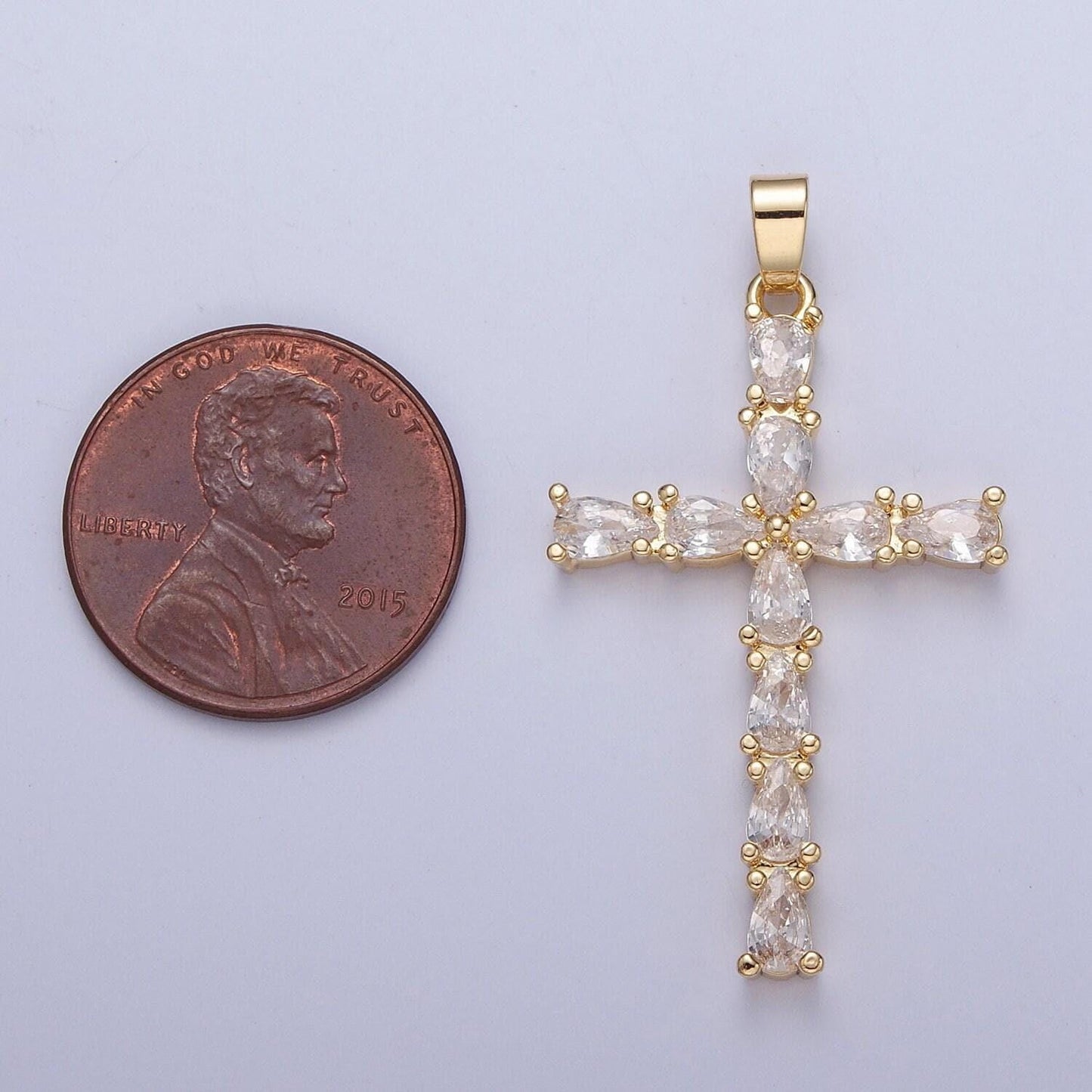Tear drop cross pendant, cz cross charm for religious jewelry silver cross pendant for minimalist jewelry