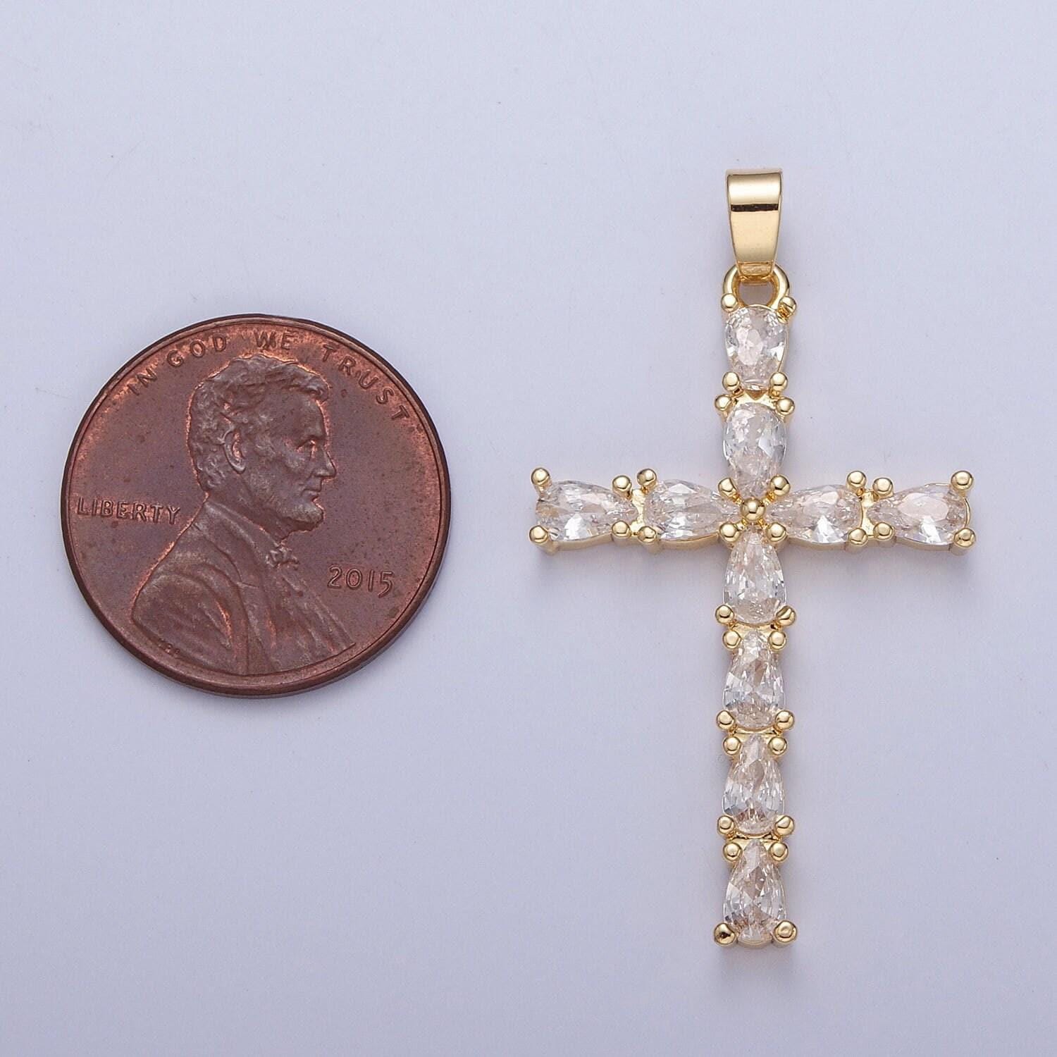 Tear drop cross pendant, cz cross charm for religious jewelry silver cross pendant for minimalist jewelry