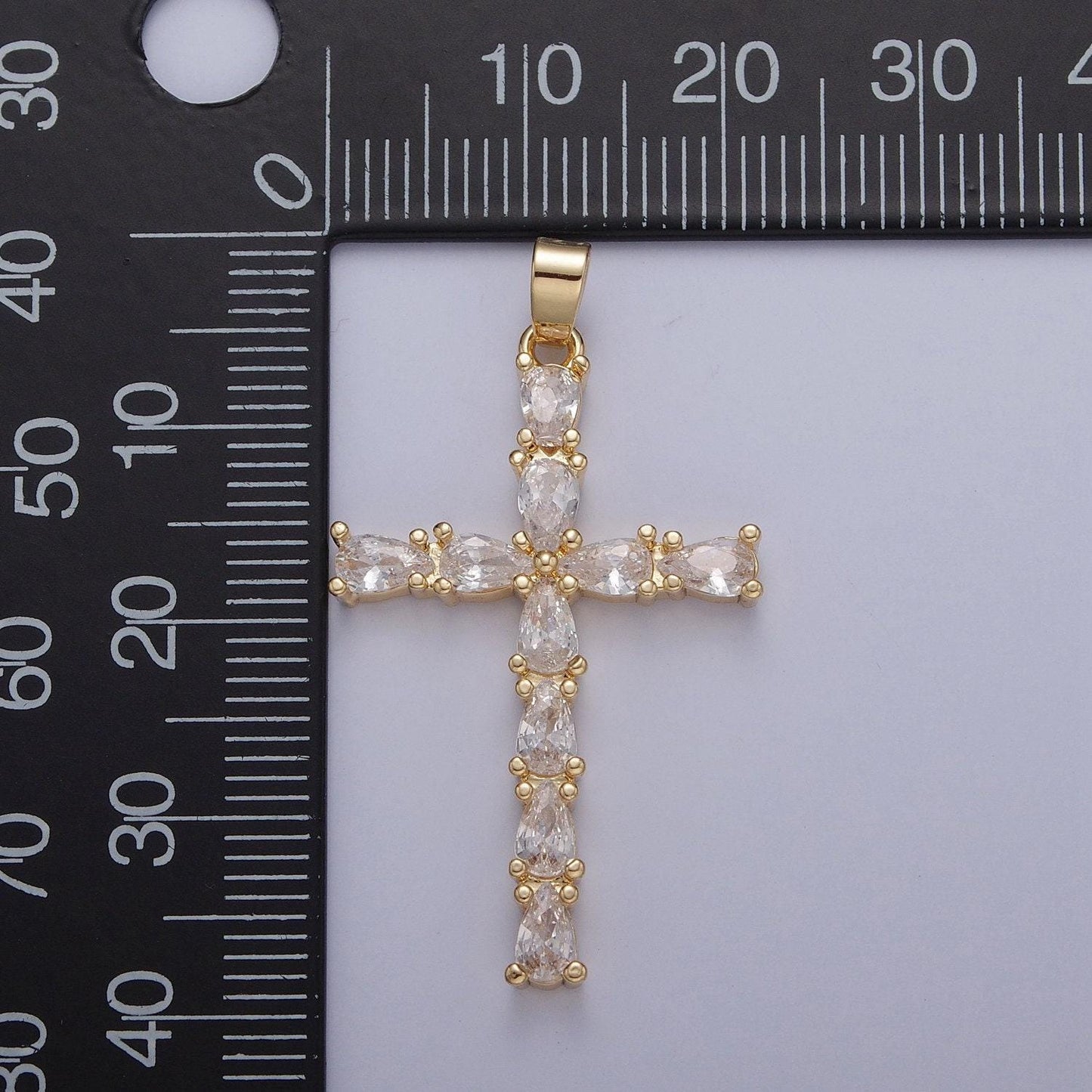 Tear drop cross pendant, cz cross charm for religious jewelry silver cross pendant for minimalist jewelry