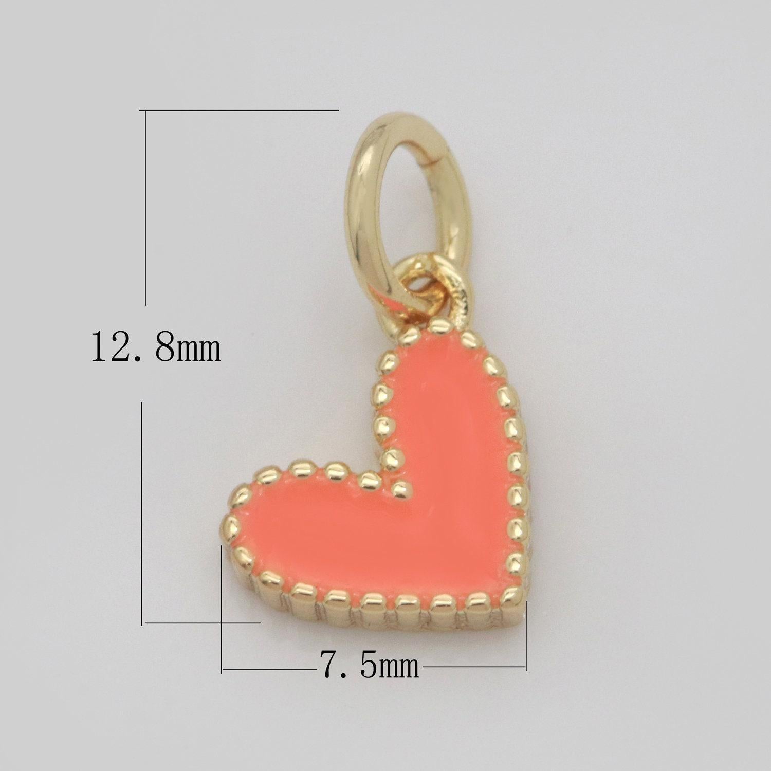 Small gold heart charm - dainty enamel mini heart add on charm tiny colorful love inspired gold filled pendant for necklace bracelet,m-639