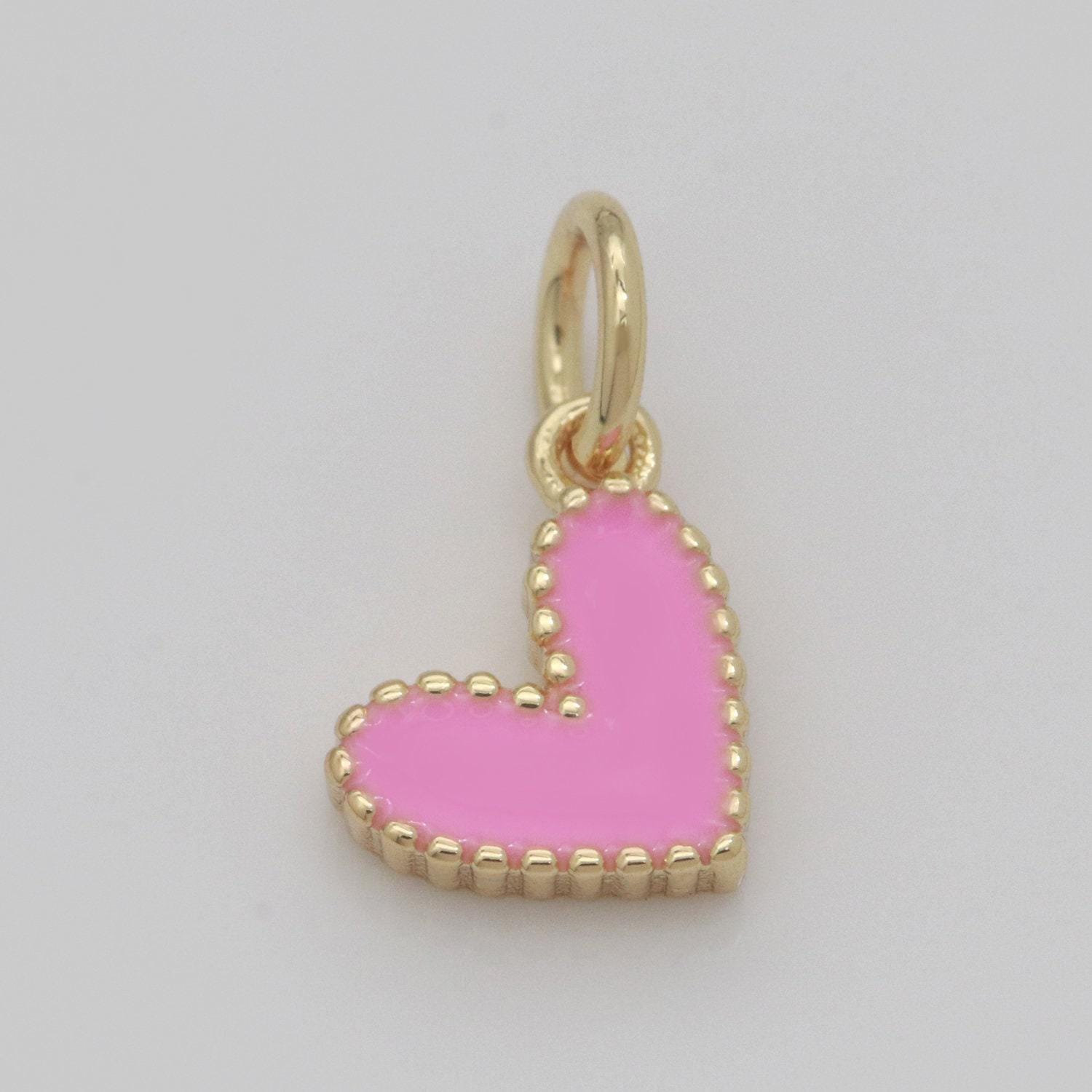 Small gold heart charm - dainty enamel mini heart add on charm tiny colorful love inspired gold filled pendant for necklace bracelet,m-639