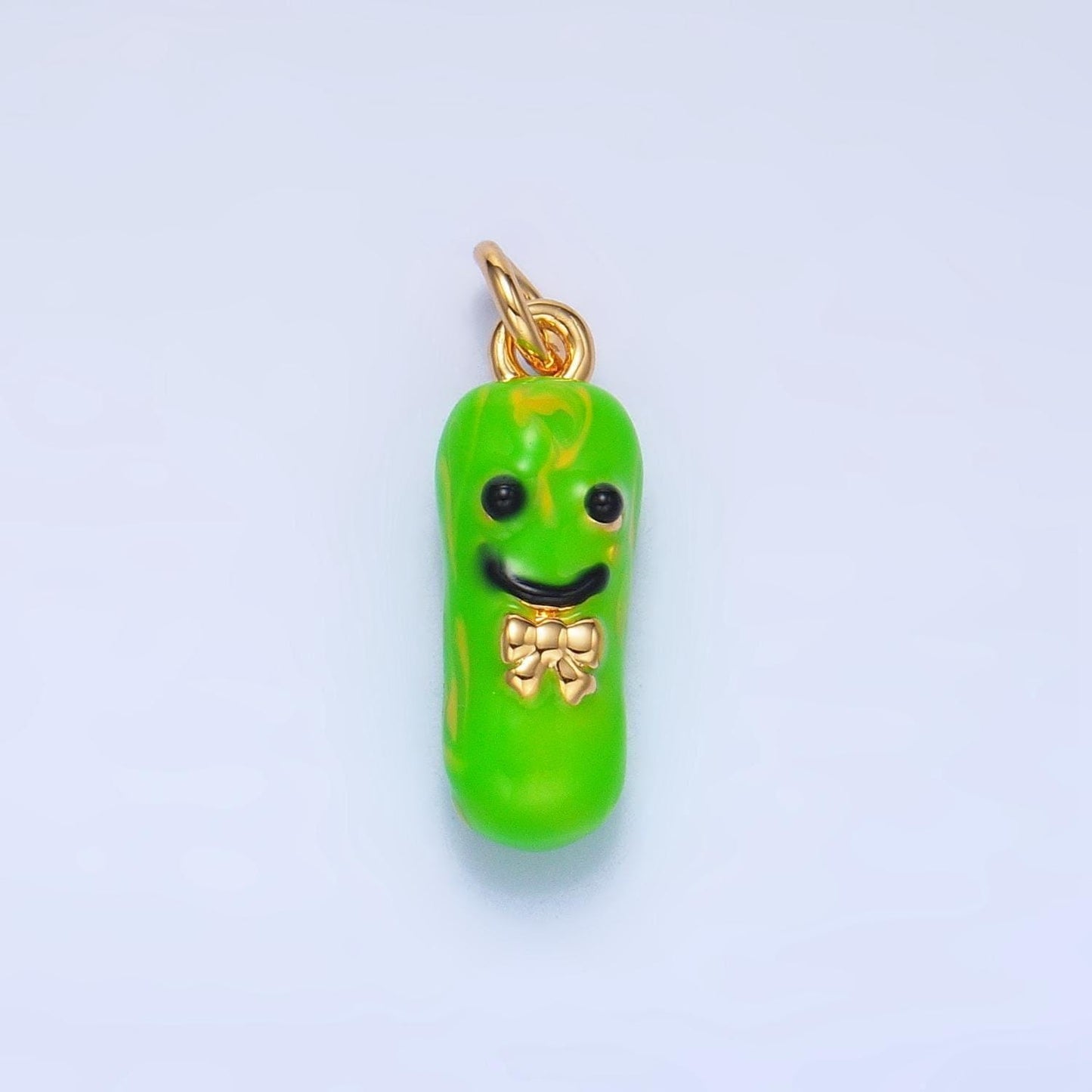 Cute kawaii enamel green pickle with bowtie 24k gold filled charm in gold & silver | w-007