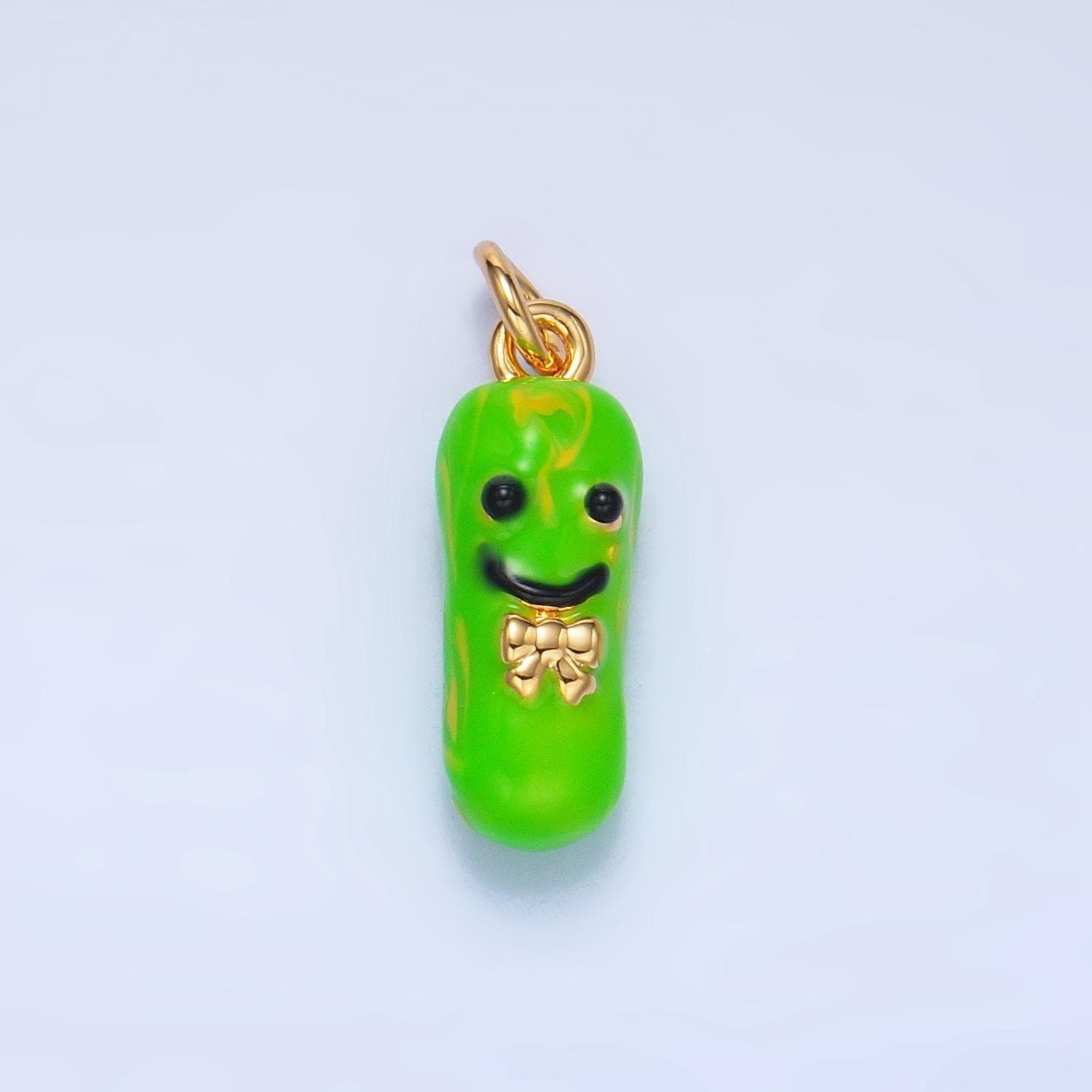 Cute kawaii enamel green pickle with bowtie 24k gold filled charm in gold & silver | w-007