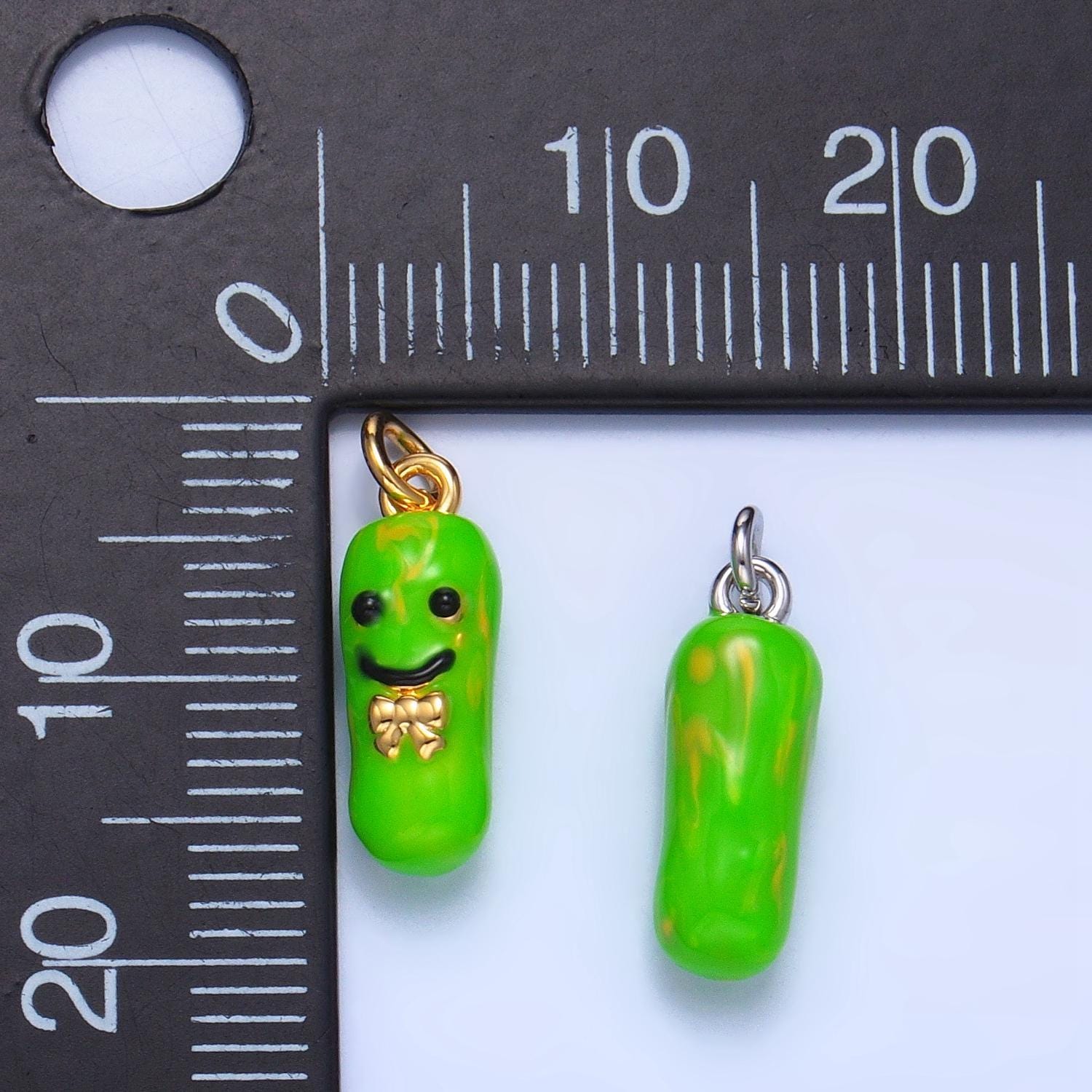 Cute kawaii enamel green pickle with bowtie 24k gold filled charm in gold & silver | w-007