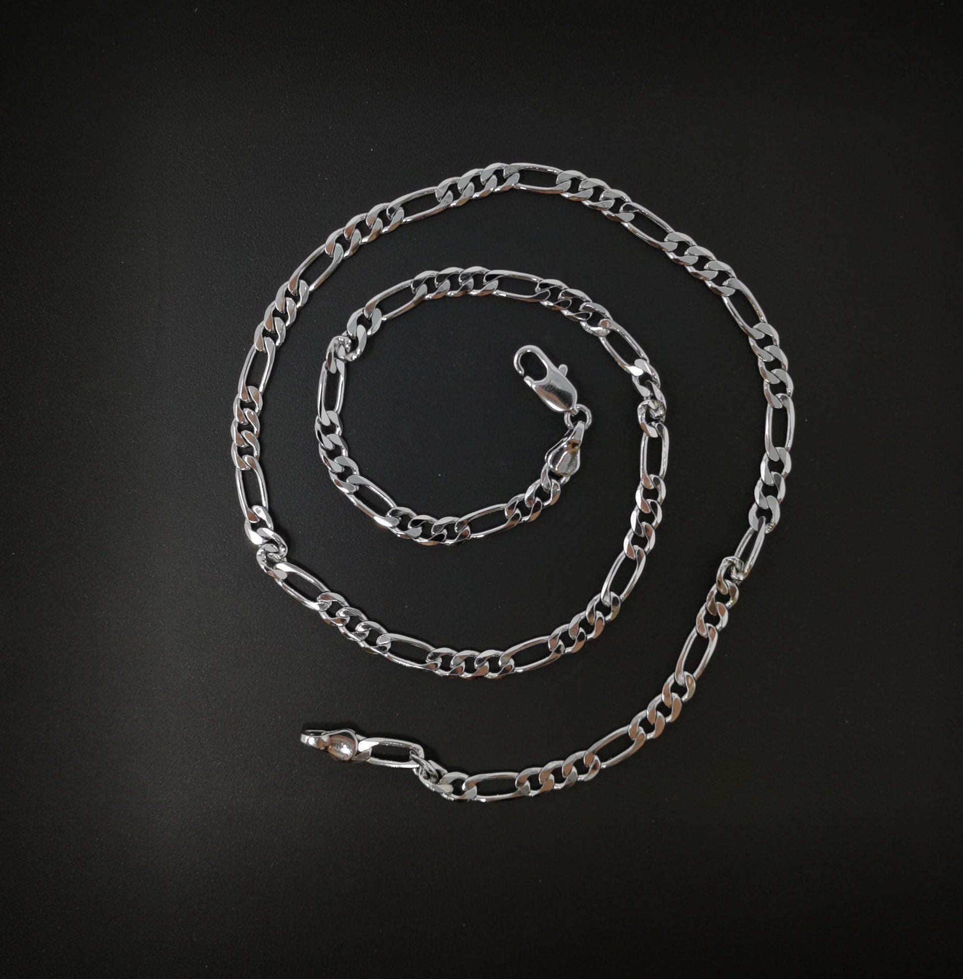 1pc 17.7'' ready to use white gold figaro necklace chain, layer figaro chain dainty necklace, for pendant charm necklace, 628