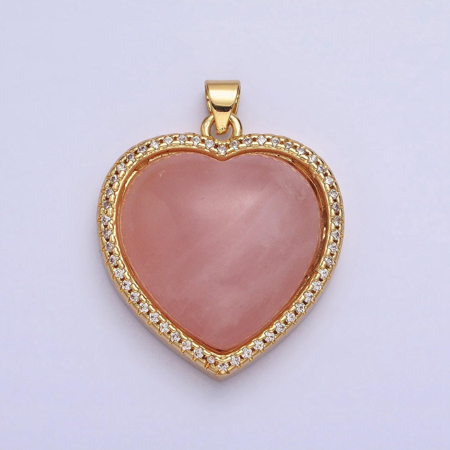 24k gold filled heart rose quartz charm natural gemstone micro paved pendant | aa279 aa276 aa278