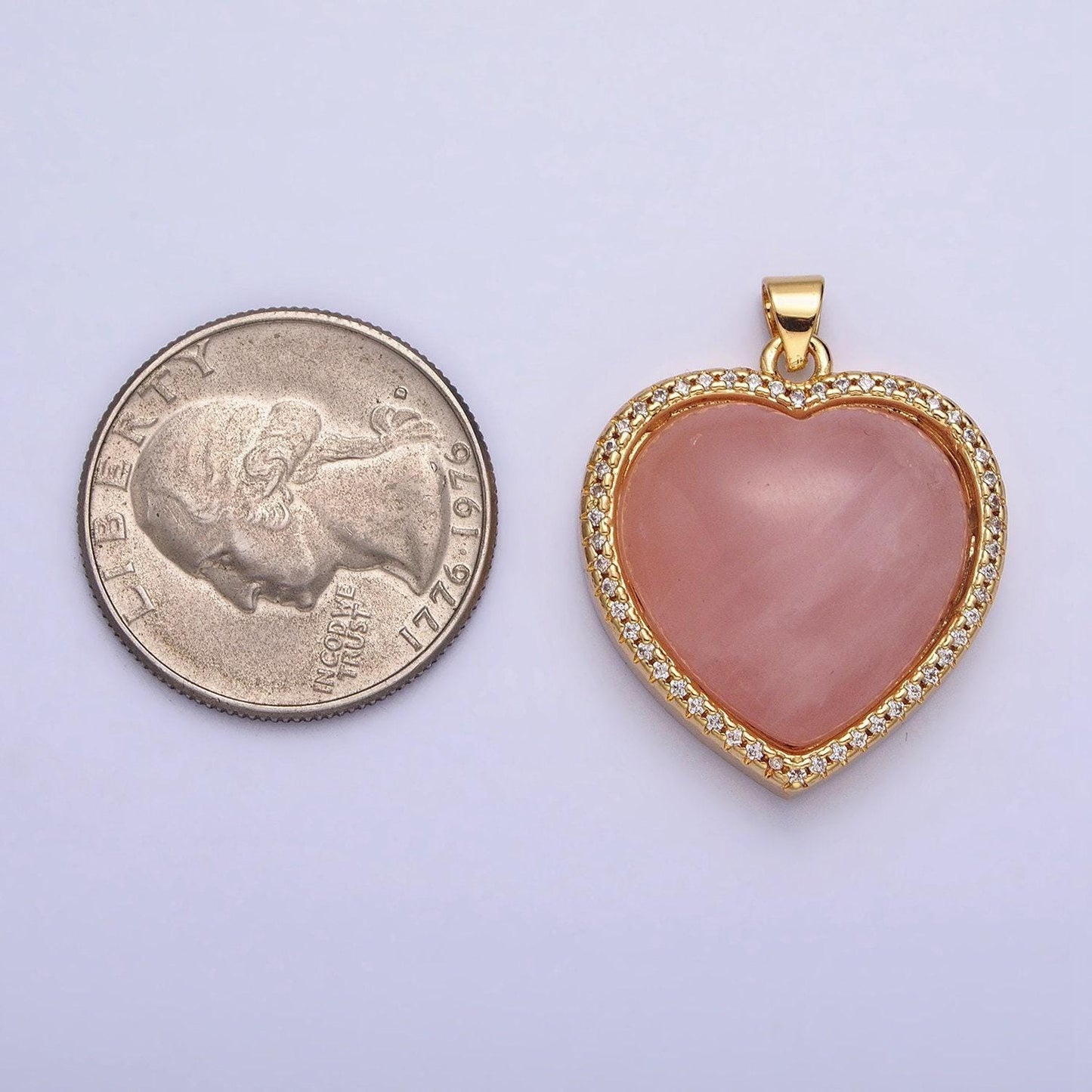 24k gold filled heart rose quartz charm natural gemstone micro paved pendant | aa279 aa276 aa278