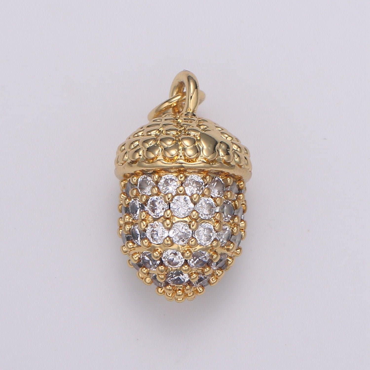 Oak tree fruit micro pave clear cz charm, chipmunk's fruit pendant acorn gold charm, s diy jewelry necklace e-185