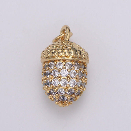 Oak tree fruit micro pave clear cz charm, chipmunk's fruit pendant acorn gold charm, s diy jewelry necklace e-185