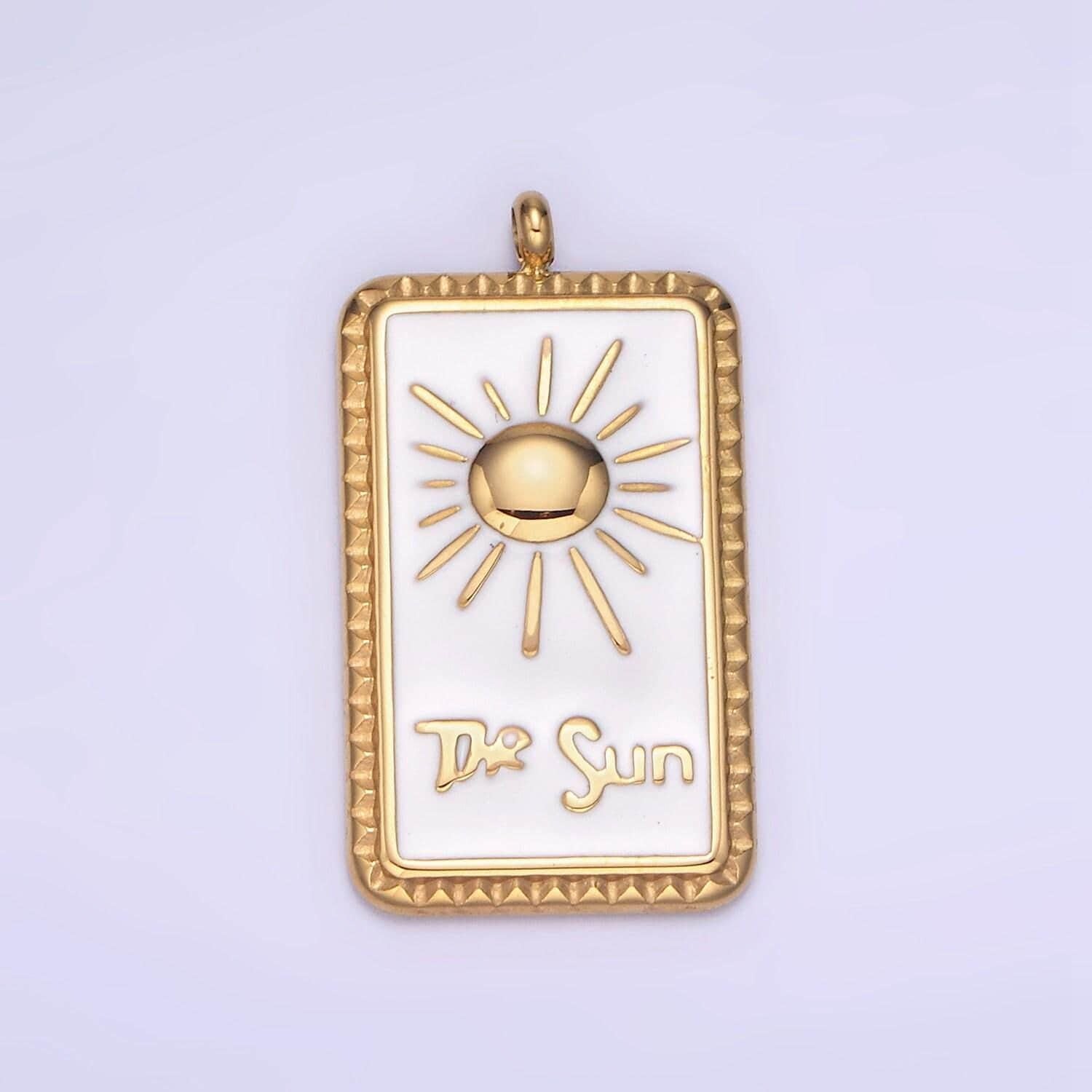 Dainty gold stainless steel white enamel the sun charm tag celestial jewelry pendant| p-1403