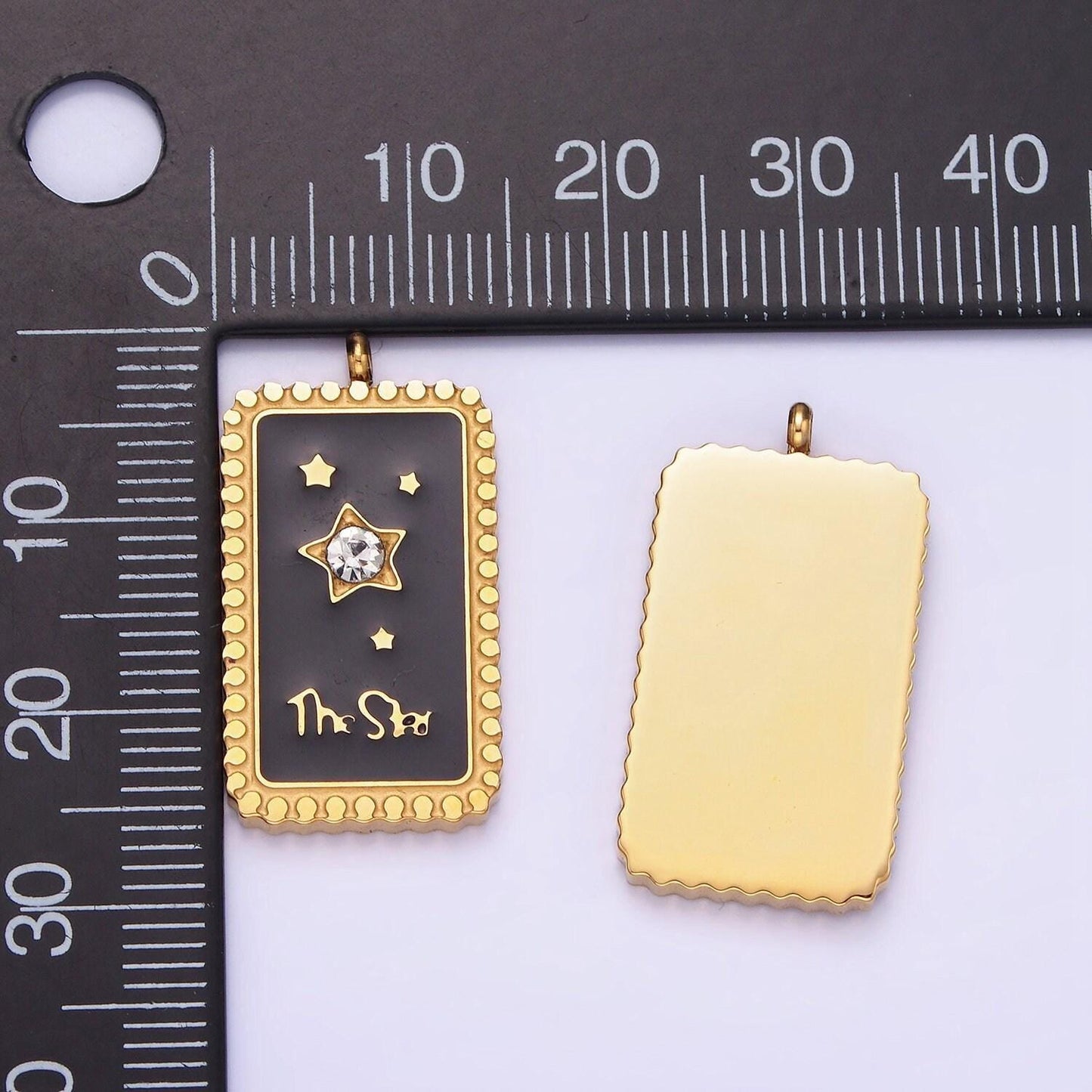 Dainty gold stainless steel black enamel the star charm tag celestial jewelry pendant| p-1398