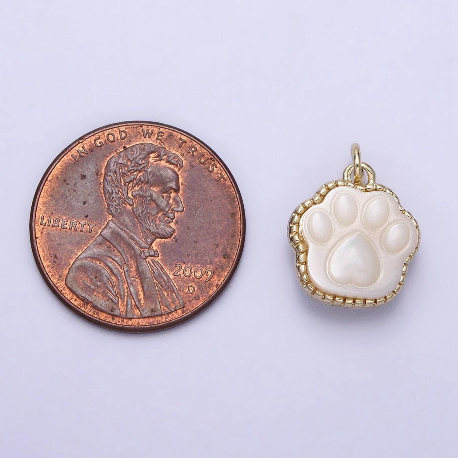 Double sided dog paw charm for bracelet necklace earring component white shell pearl puppy cat bear animal pendant pet jewelry collar charm