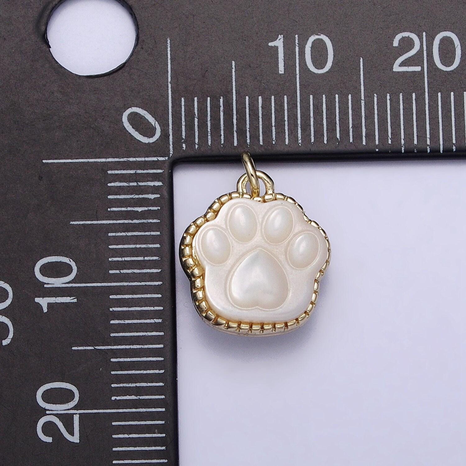 Double sided dog paw charm for bracelet necklace earring component white shell pearl puppy cat bear animal pendant pet jewelry collar charm