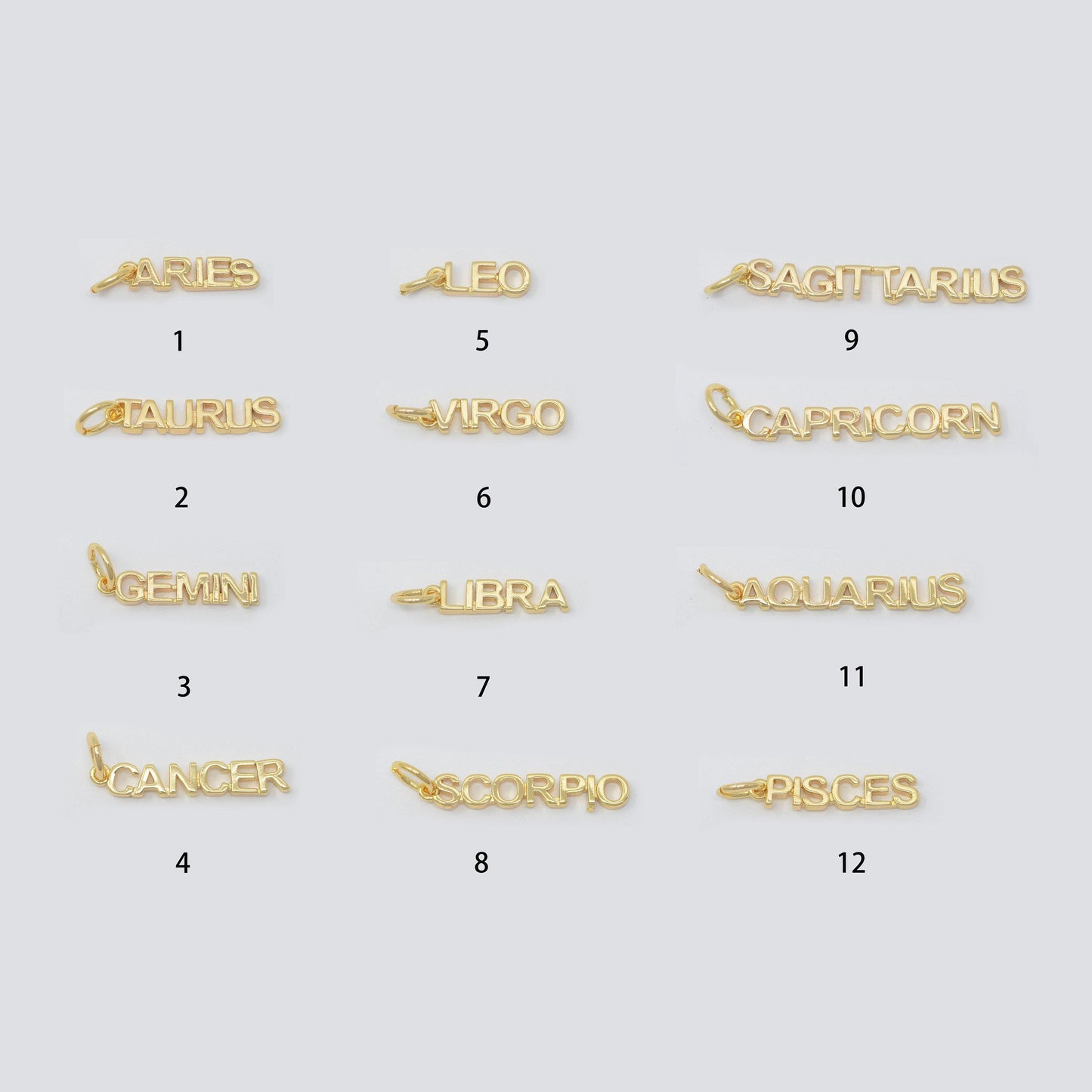 Gold zodiac constellation charms small astrology words charms horoscope charm, add on charm for bracelet necklace supply silver charm