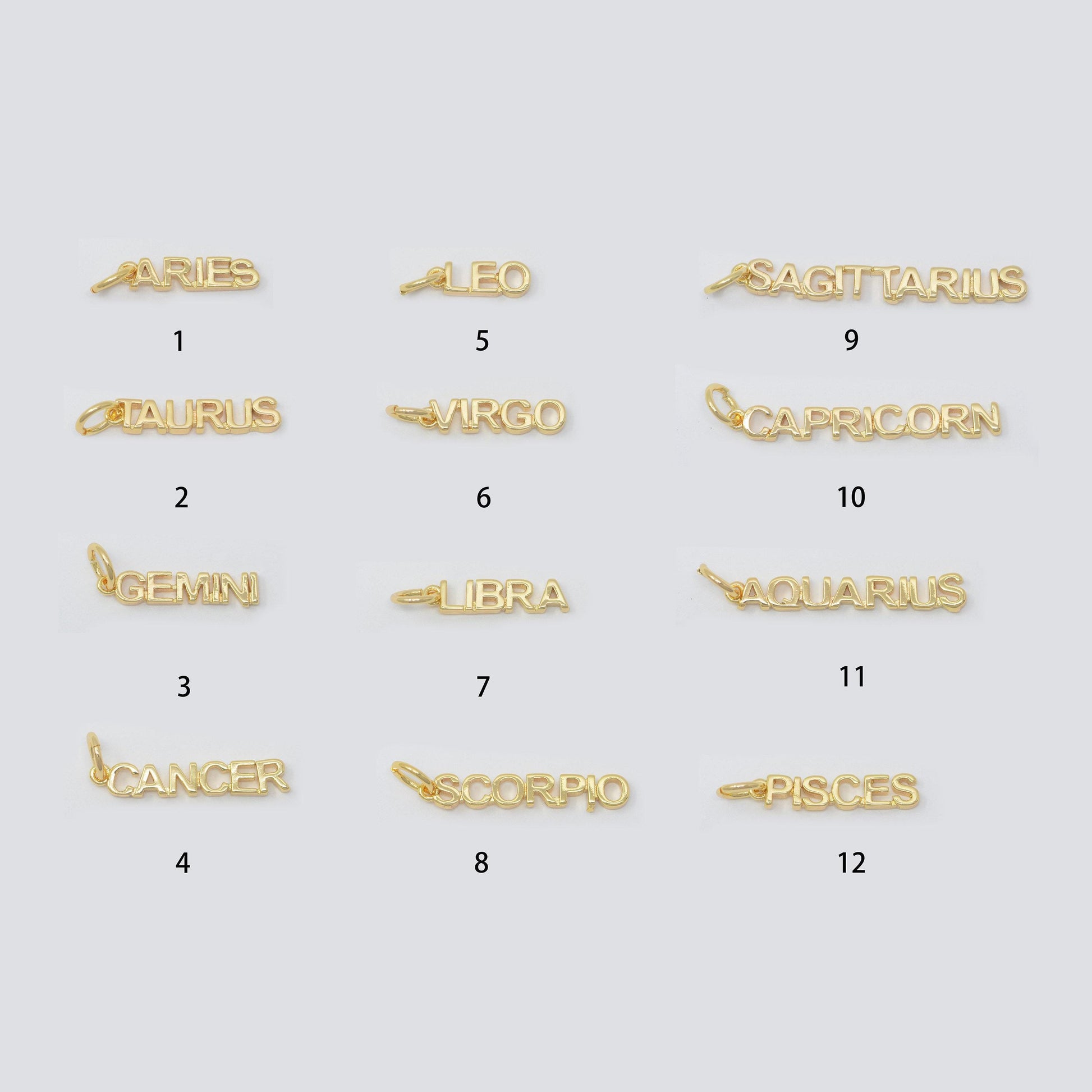 Gold zodiac constellation charms small astrology words charms horoscope charm, add on charm for bracelet necklace supply silver charm