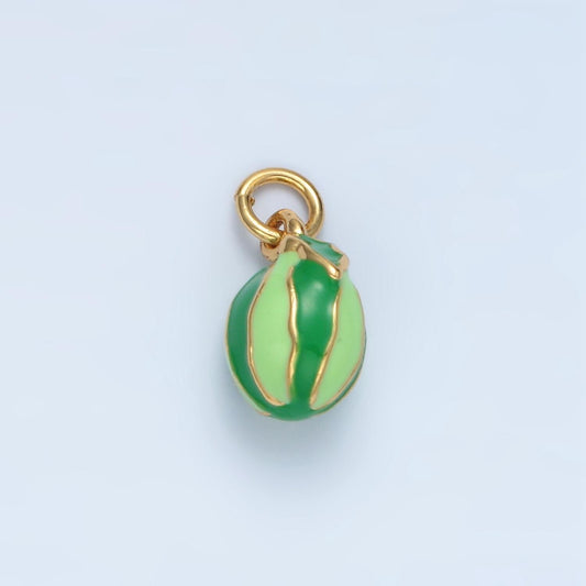 14k gold filled green ripe watermelon fruit enamel kids charm | ag-949