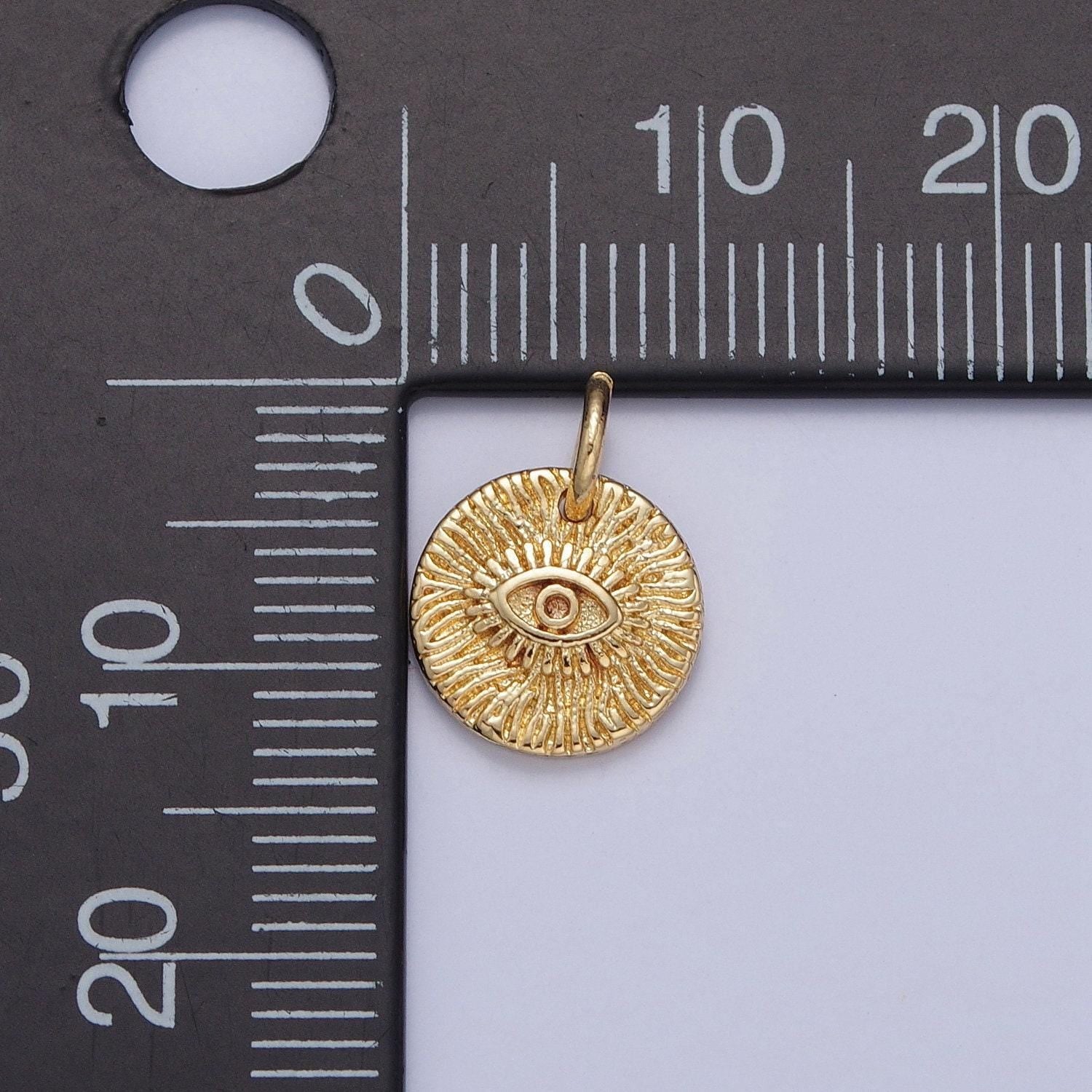 24k gold filled micro pave minimalist sunburst evil eye charm round charm gold filled diy for necklace earring bracelet component | x-059
