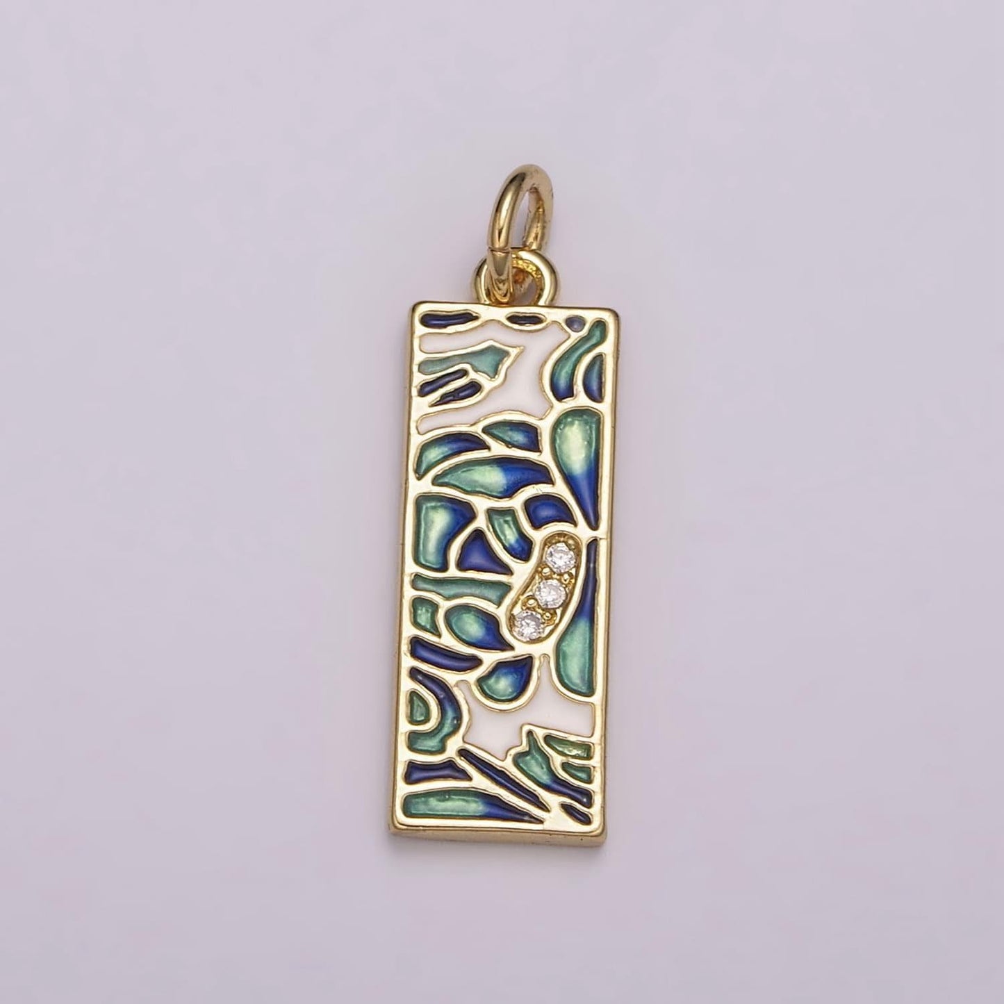 Dangle gold charm for necklace earring component green blue enamel charm