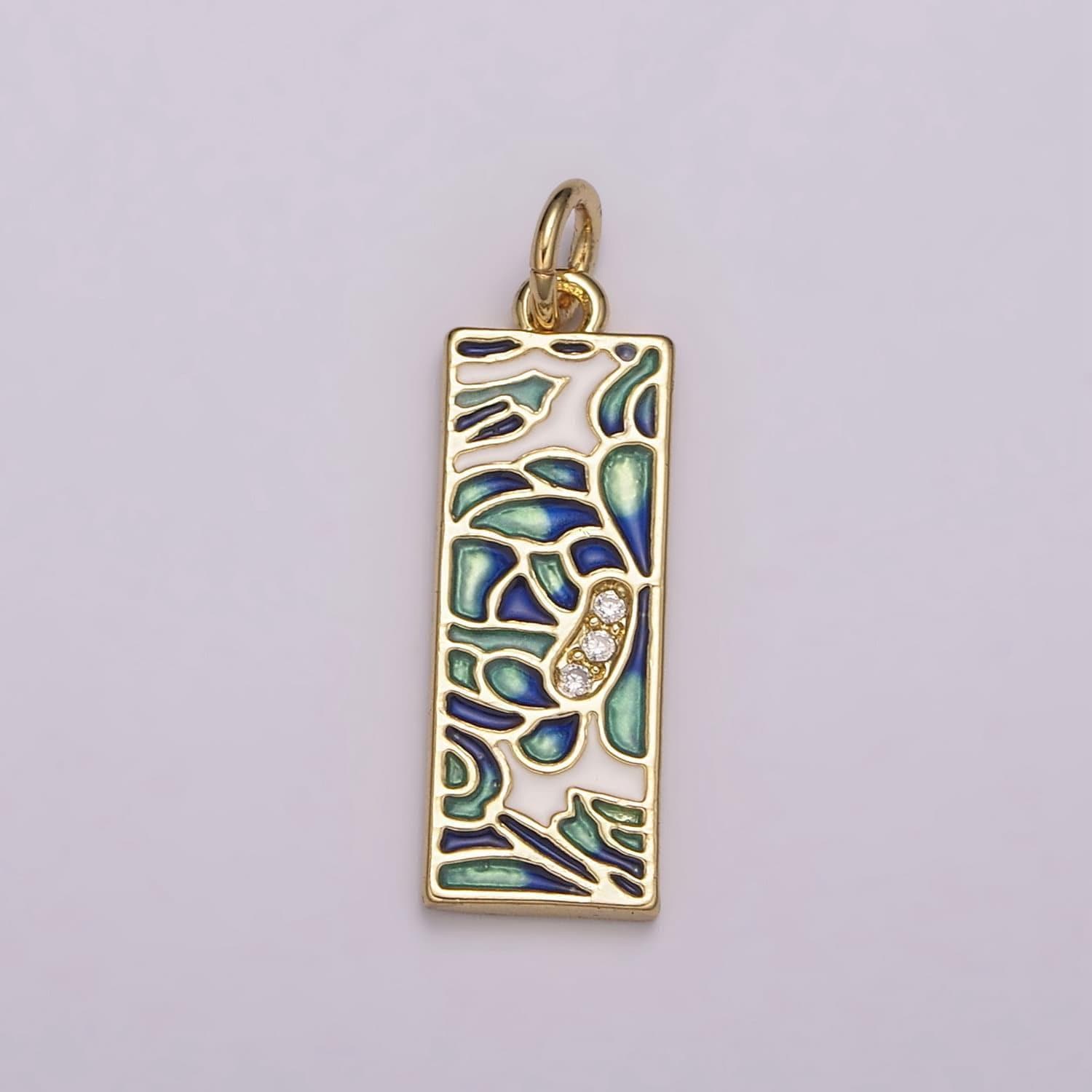 Dangle gold charm for necklace earring component green blue enamel charm
