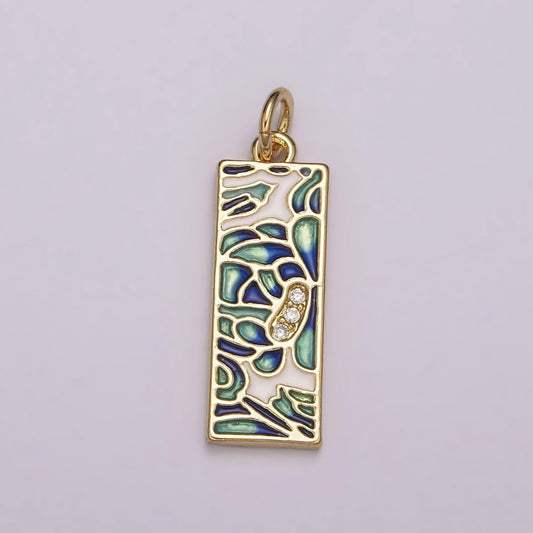 Dangle gold charm for necklace earring component green blue enamel charm