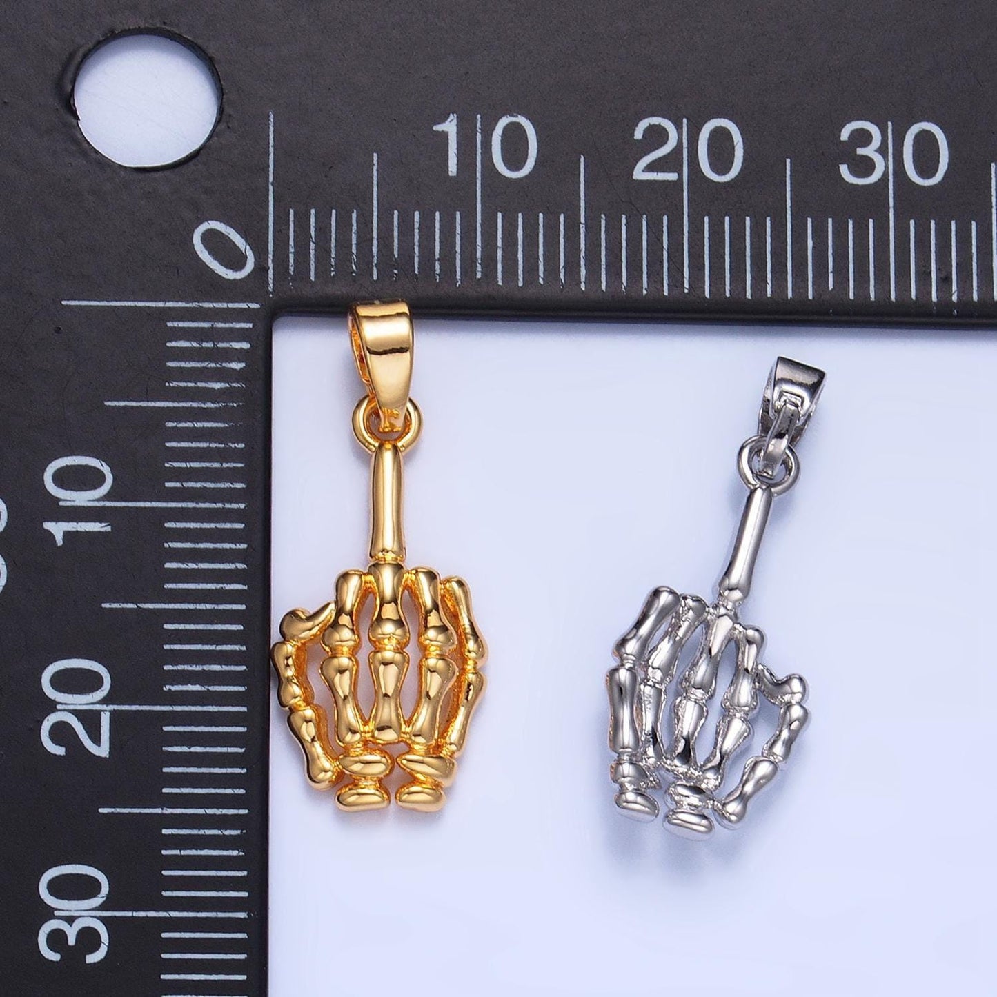 Silver bone skeleton middle finger charm gold hand gesture charm skull fuck pendant for bracelet necklace earring supply component aa993