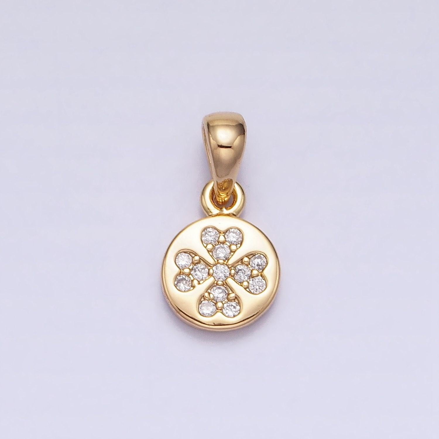 6.5mm mini clover charm cz micro pave clover charm, gold findings, necklace making accessories, gold plated aa347