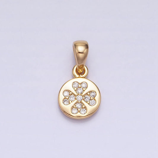 6.5mm mini clover charm cz micro pave clover charm, gold findings, necklace making accessories, gold plated aa347