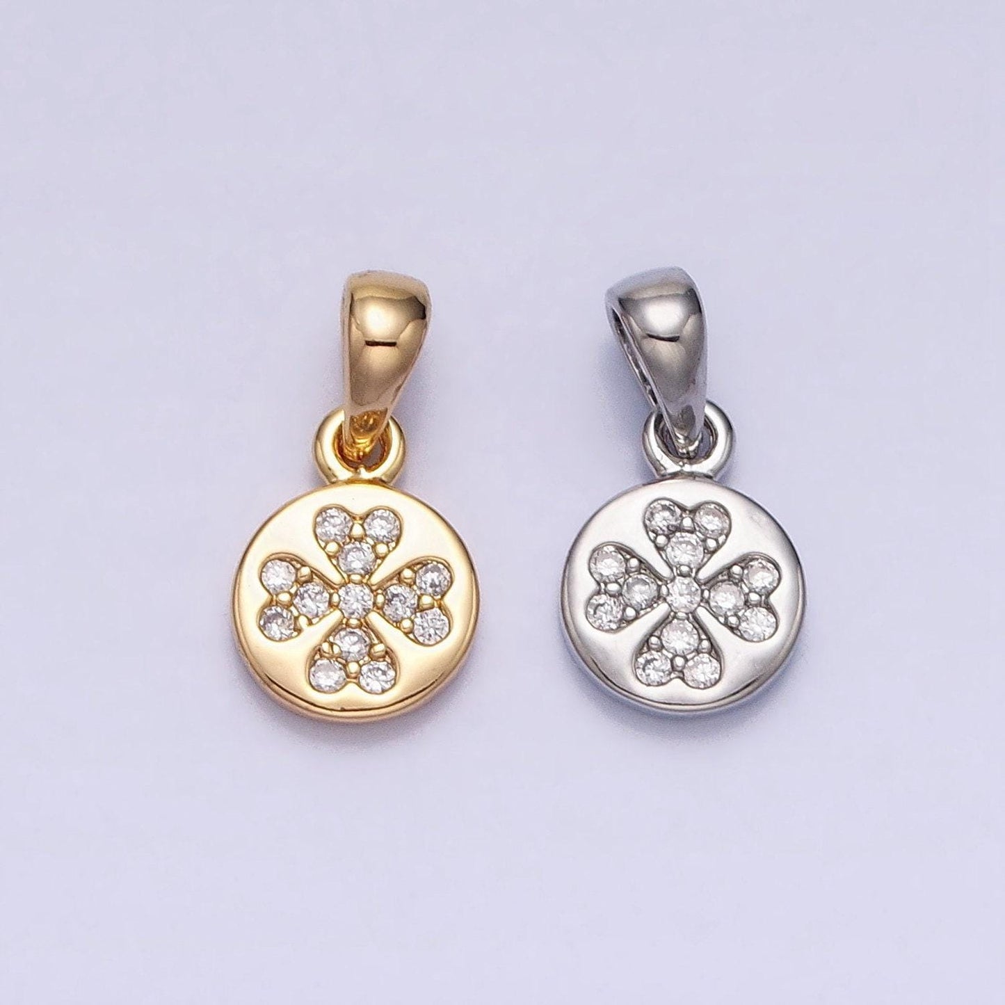 6.5mm mini clover charm cz micro pave clover charm, gold findings, necklace making accessories, gold plated aa347