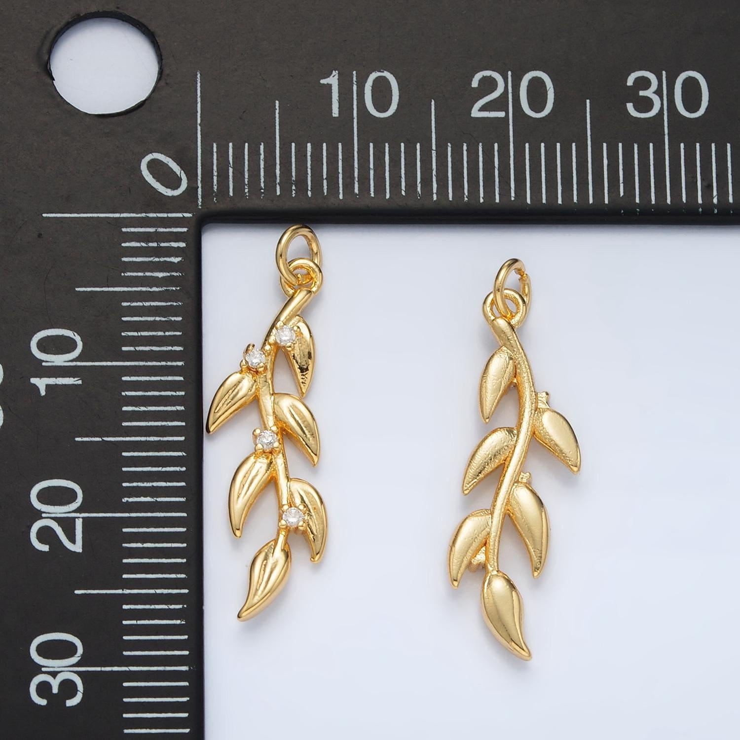 Mini 24k gold filled olive branch leaf charm, earring supplies, necklace, bracelet, jewelry pendant charms ac142