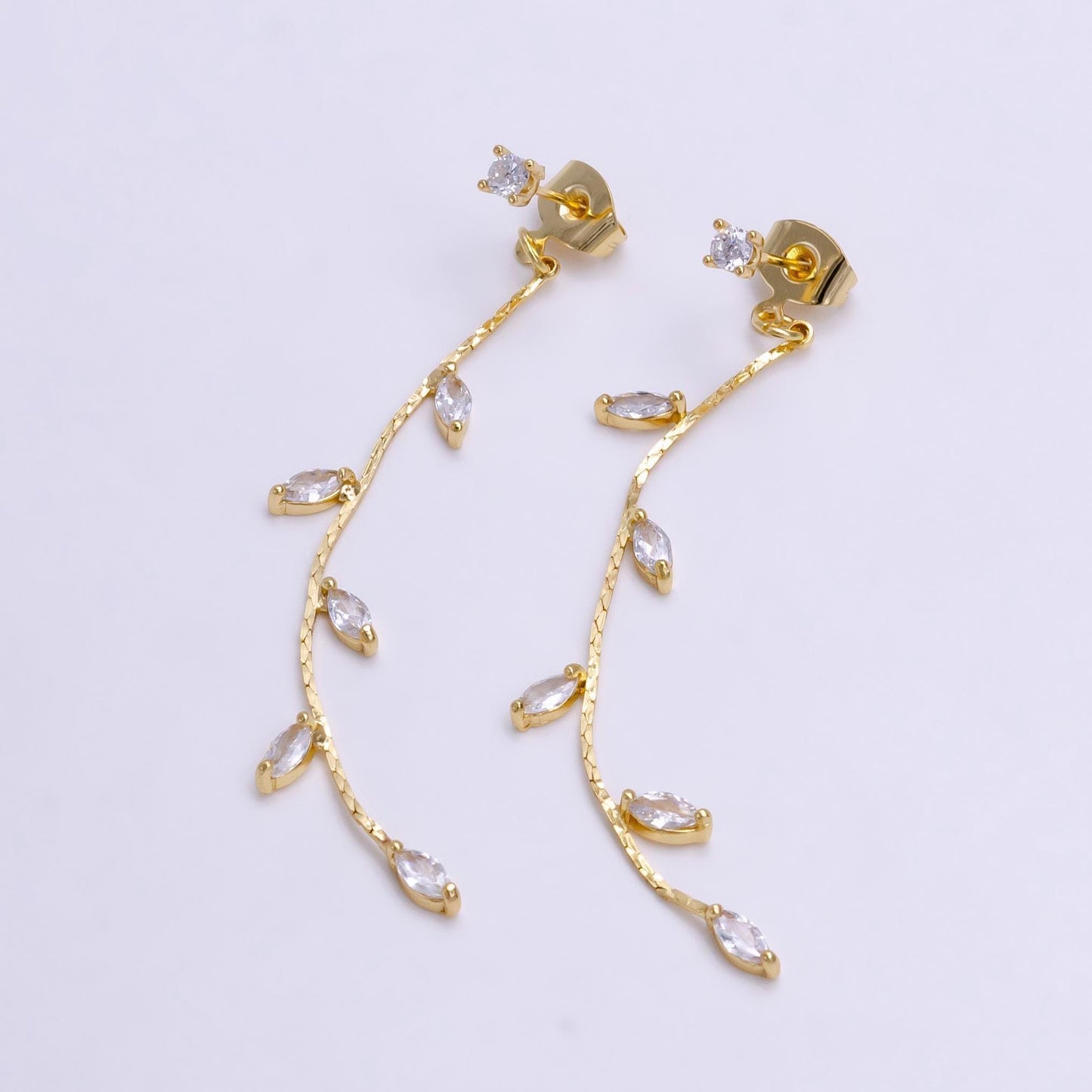 1 pair earring back gold dangle vine cz chain drop charm earring jewelry making supply | ae313