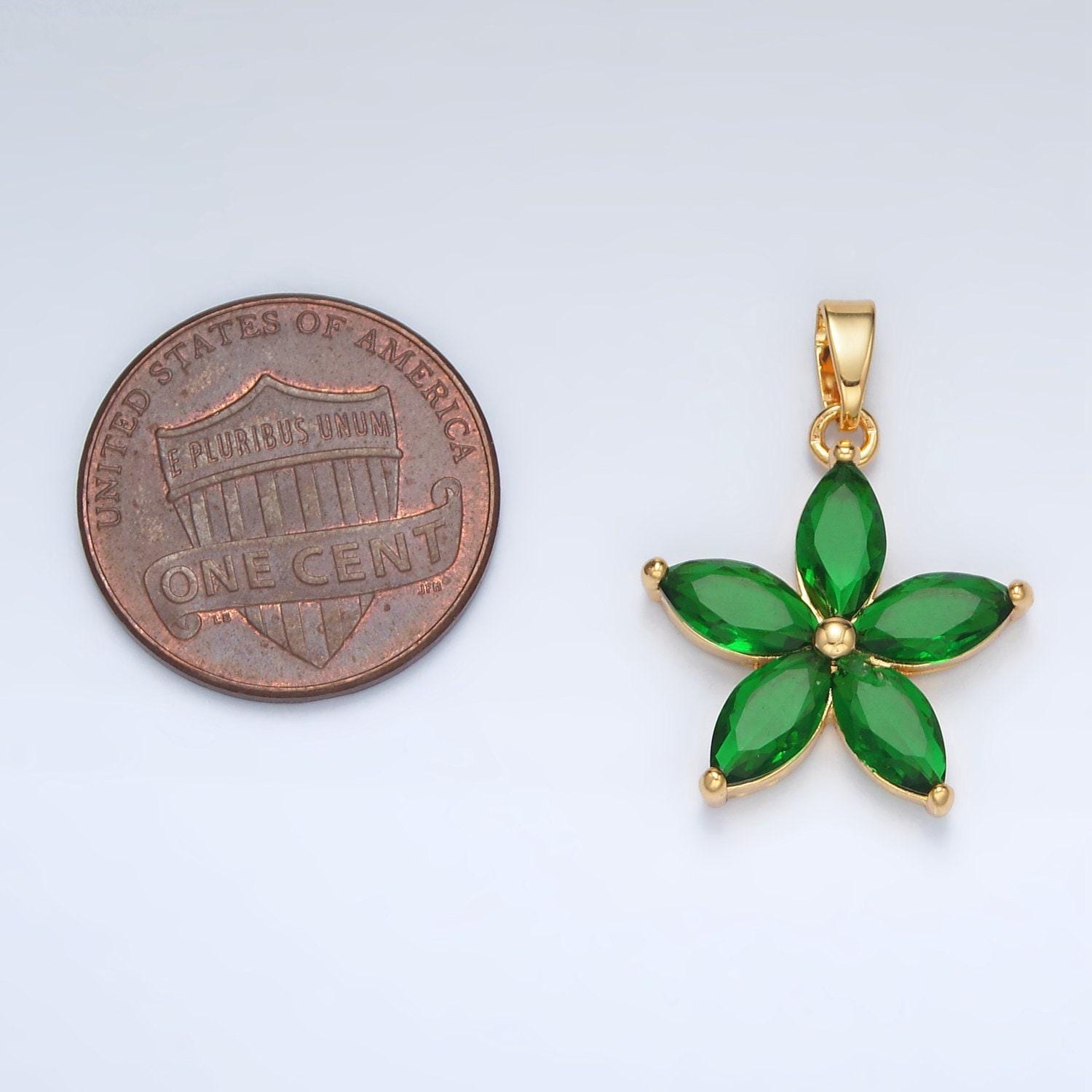 24k gold filled green marquise cz flower pendant in gold & silver | aa-1389