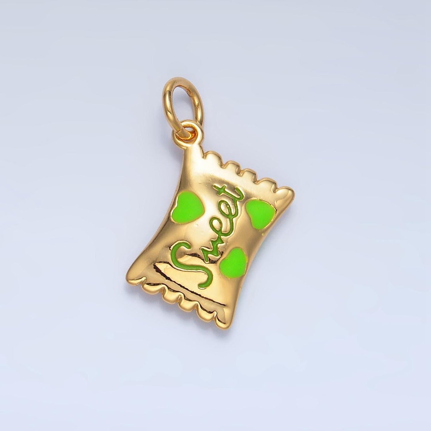 14k gold filled heart candy sweet script enamel wrapper puffed add-on charm food snack jewelry inspired | x823
