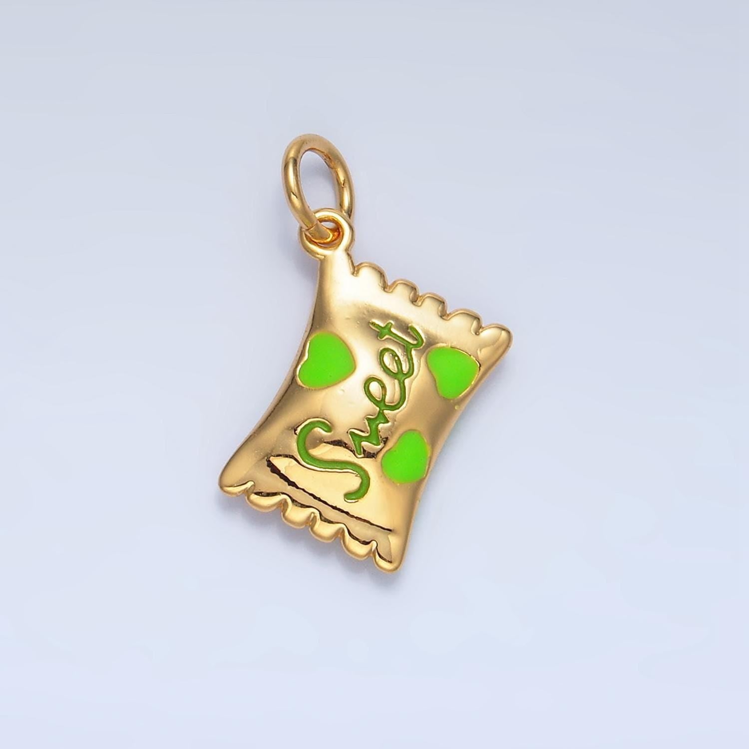 14k gold filled heart candy sweet script enamel wrapper puffed add-on charm food snack jewelry inspired | x823