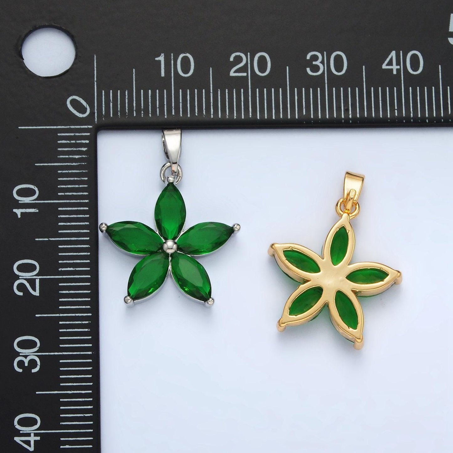 24k gold filled green marquise cz flower pendant in gold & silver | aa-1389