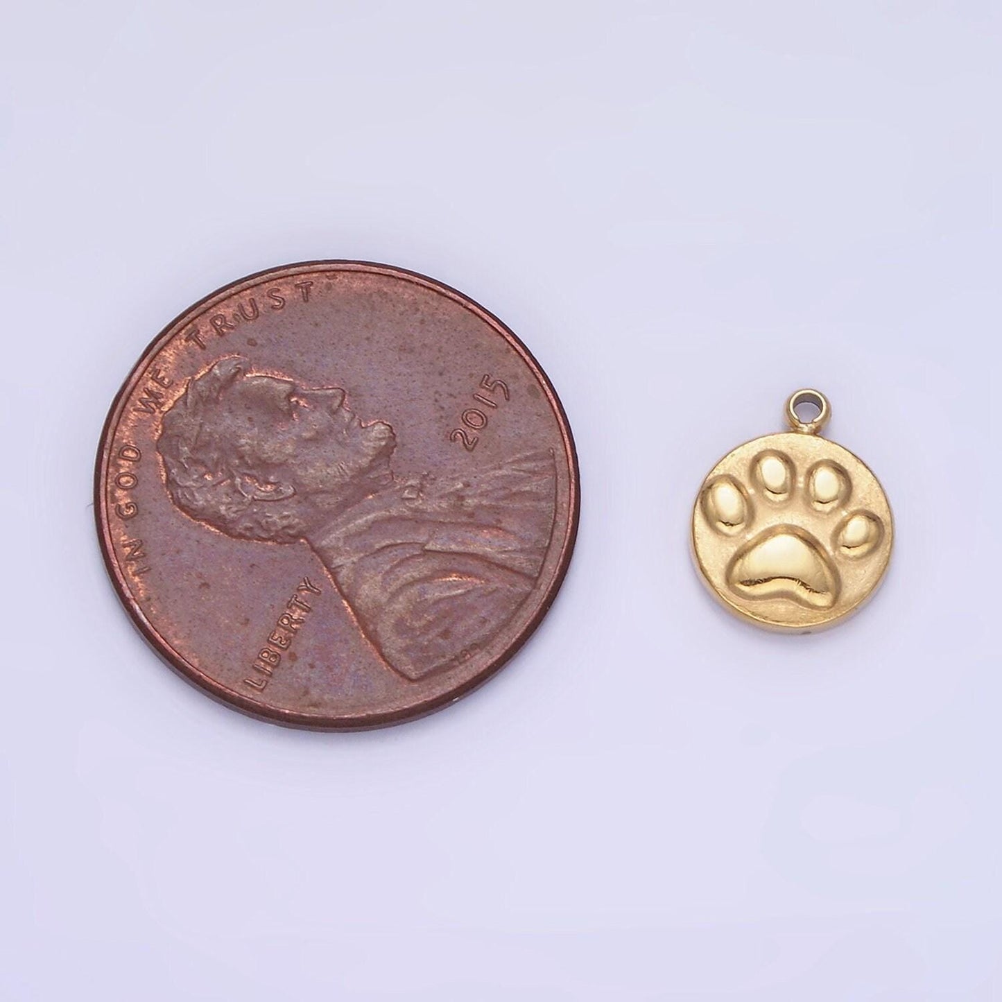 Stainless steel 10mm pet pawprint dog round mini charm | p-940