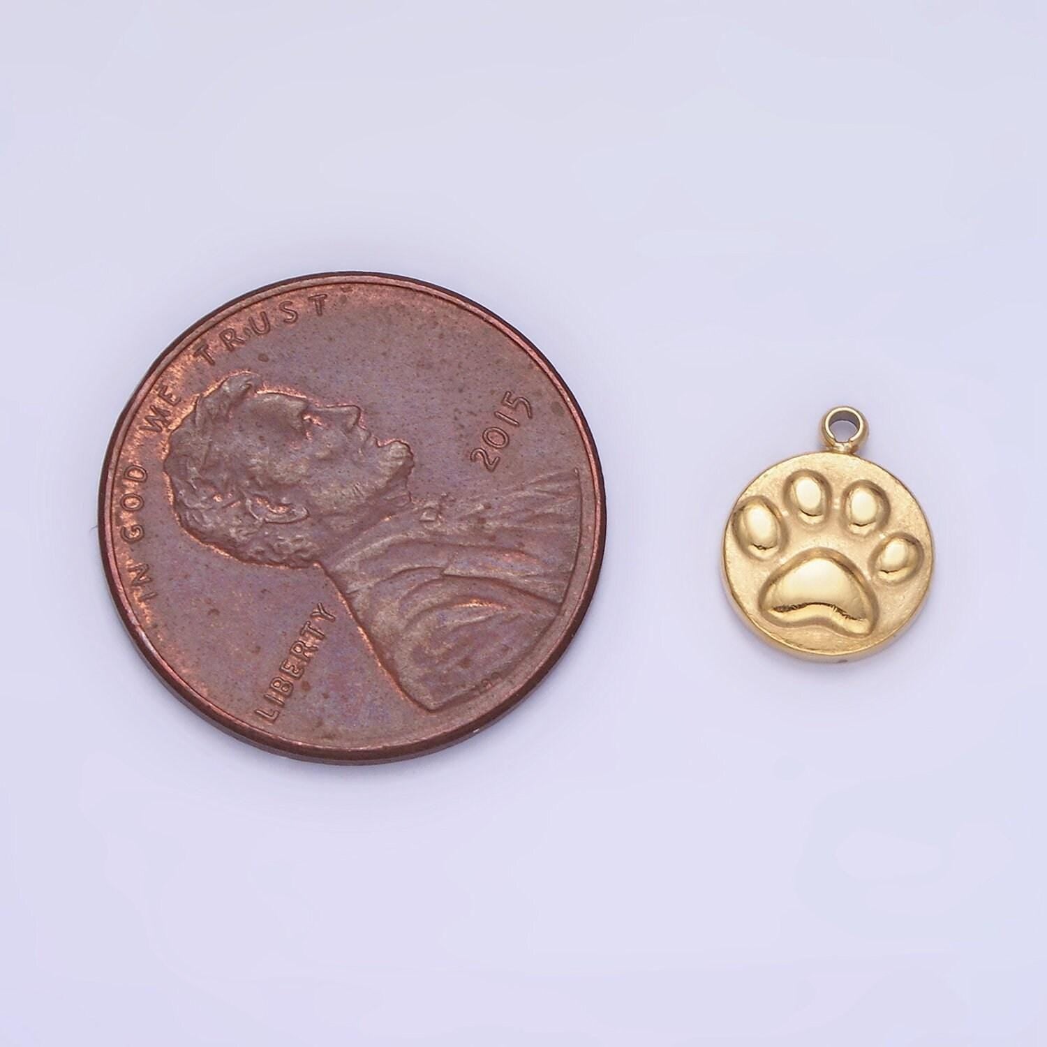 Stainless steel 10mm pet pawprint dog round mini charm | p-940