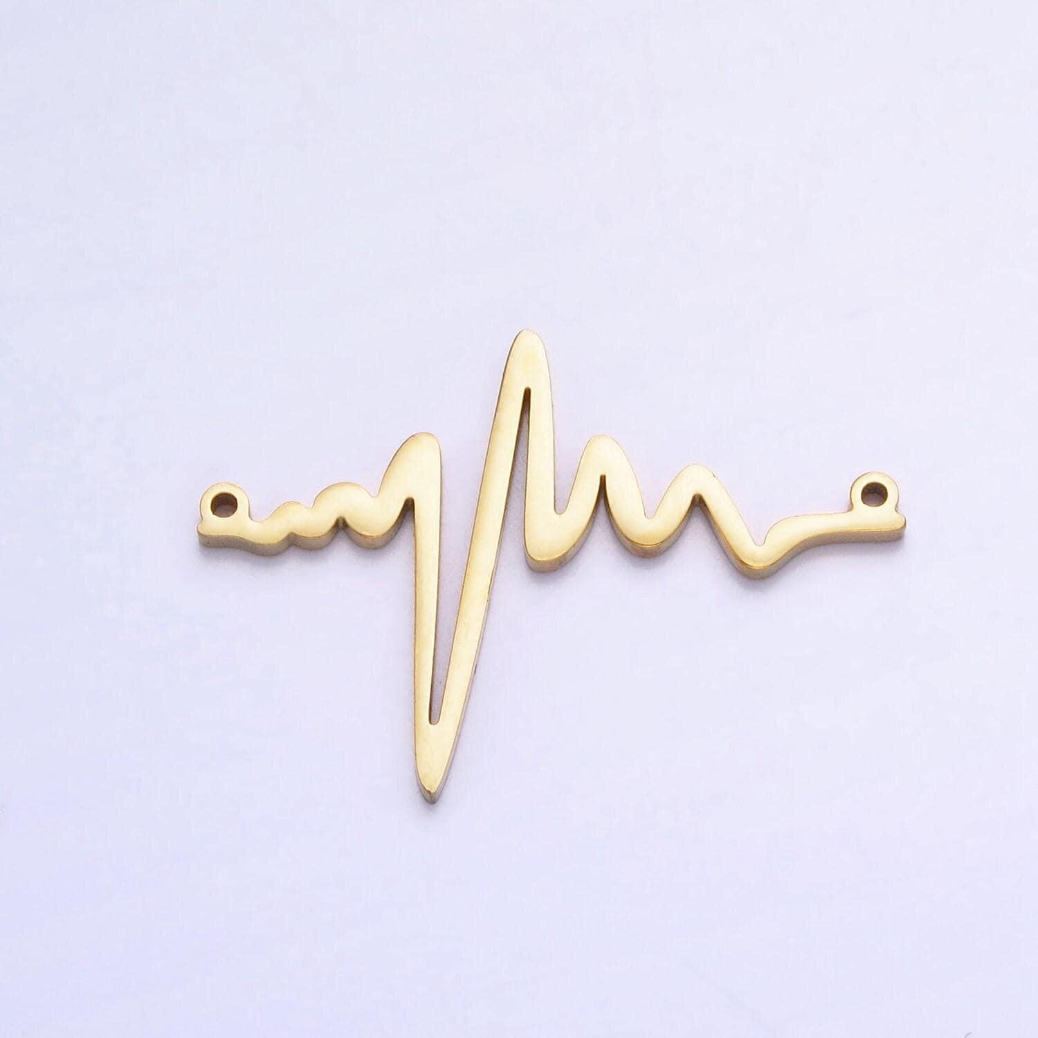Heartbeat pulse stainless steel gold connector charm electrocardiogram heart beat rate bar spacer link connector necklace bracelet supply