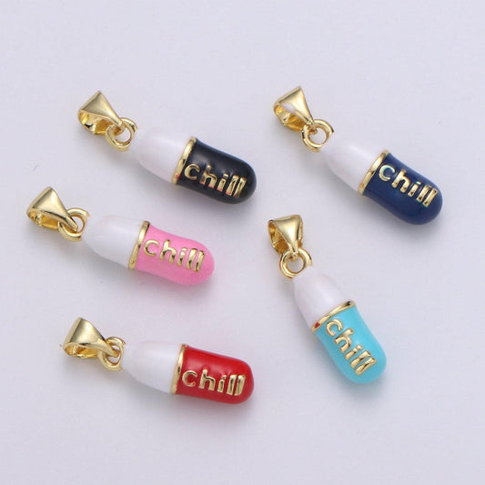 1pc. chill choose color pill charm necklace, dainty word charm,chill pill charm necklace pendant hope optimist minimalist jewelry j-203-207