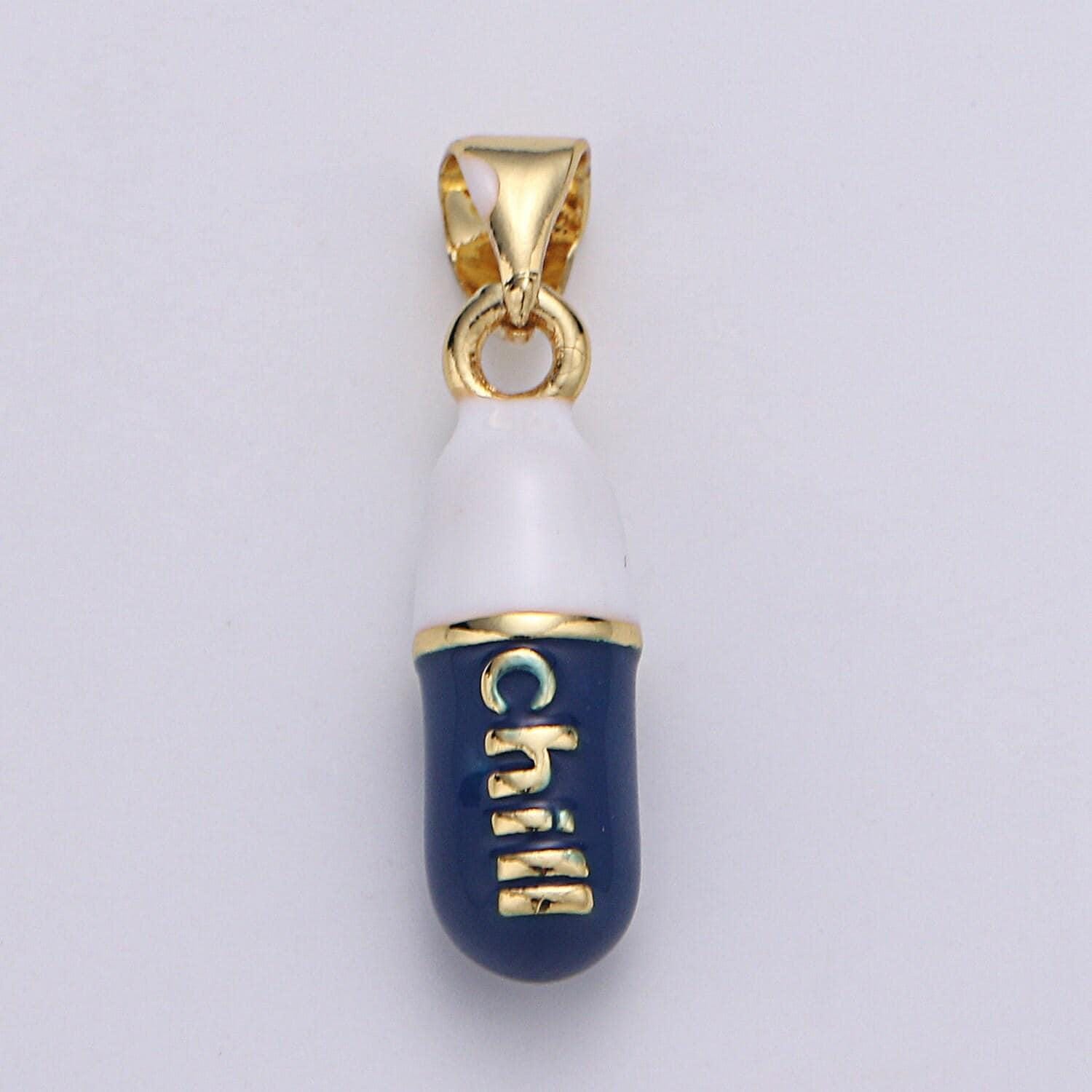 1pc. chill choose color pill charm necklace, dainty word charm,chill pill charm necklace pendant hope optimist minimalist jewelry j-203-207