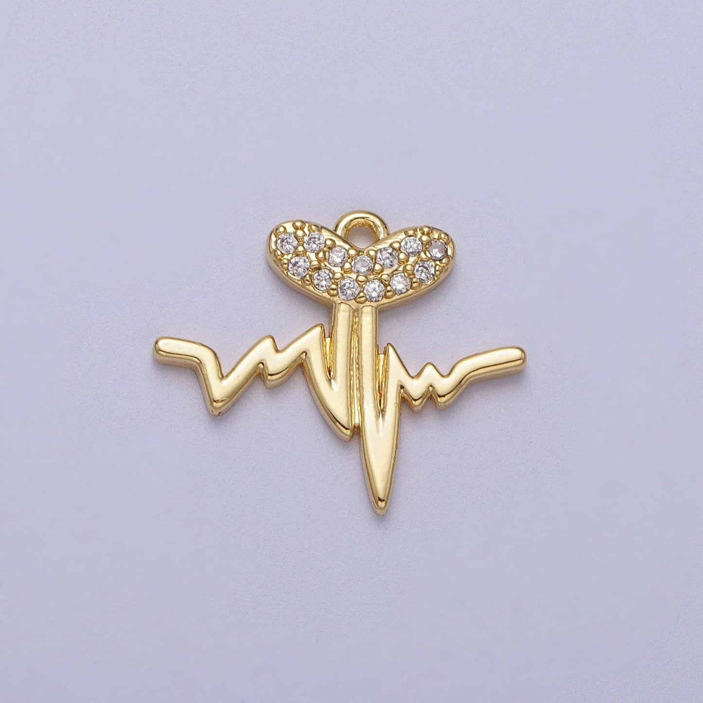 Heartbeat pulse gold charm - 24k gold plated over brass electrocardiogram heart beat rate bar pendant for bracelet necklace earring c-855