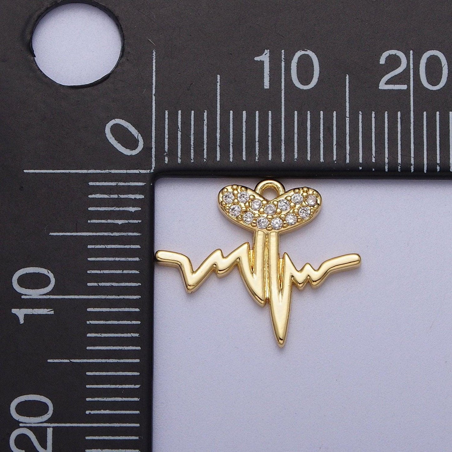 Heartbeat pulse gold charm - 24k gold plated over brass electrocardiogram heart beat rate bar pendant for bracelet necklace earring c-855