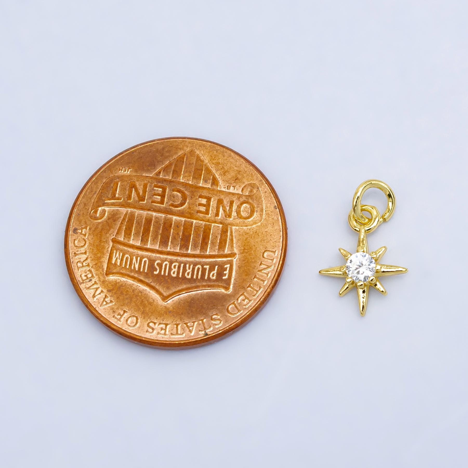 Mini gold cz north star with cz charm, cubic gold star with micro pave pendant, north star charm pendant in 24k gold filled