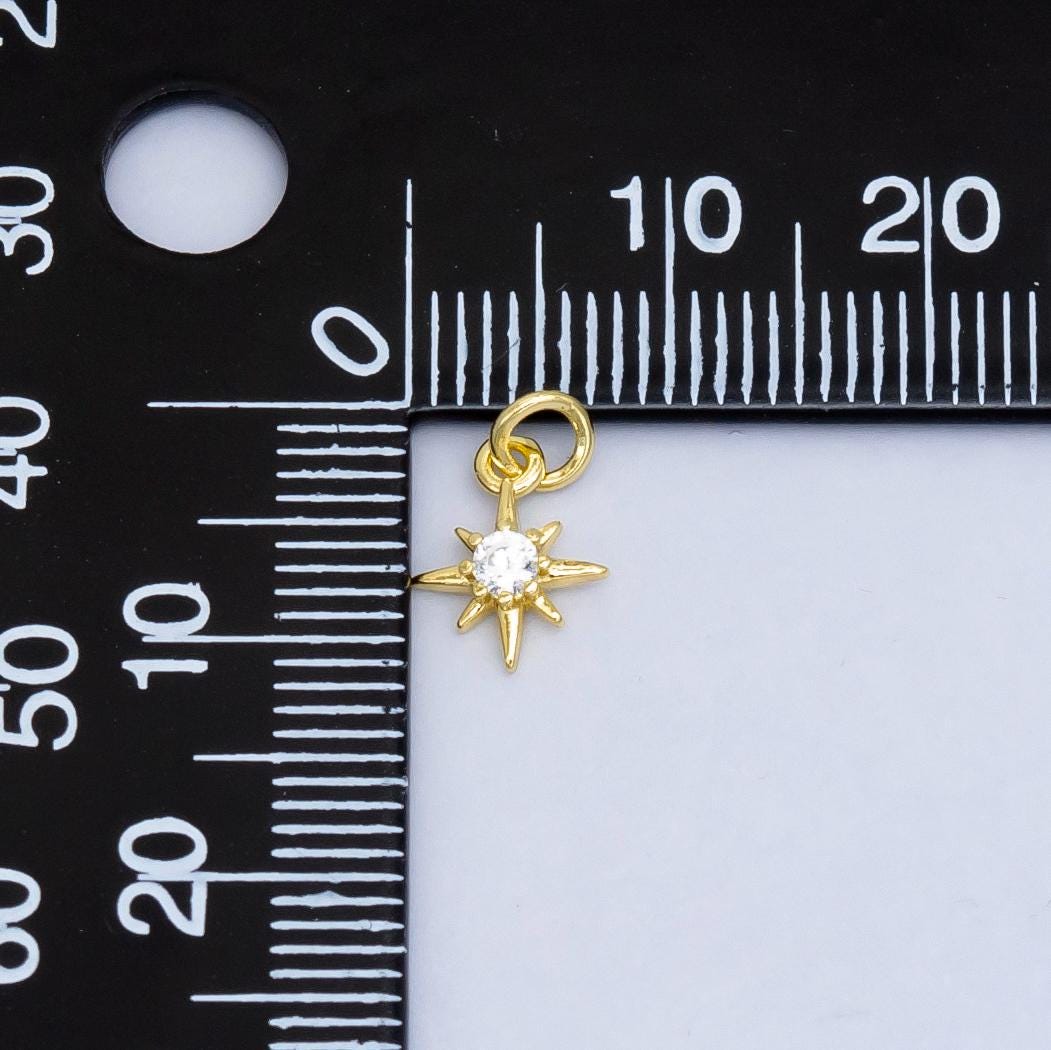 Mini gold cz north star with cz charm, cubic gold star with micro pave pendant, north star charm pendant in 24k gold filled