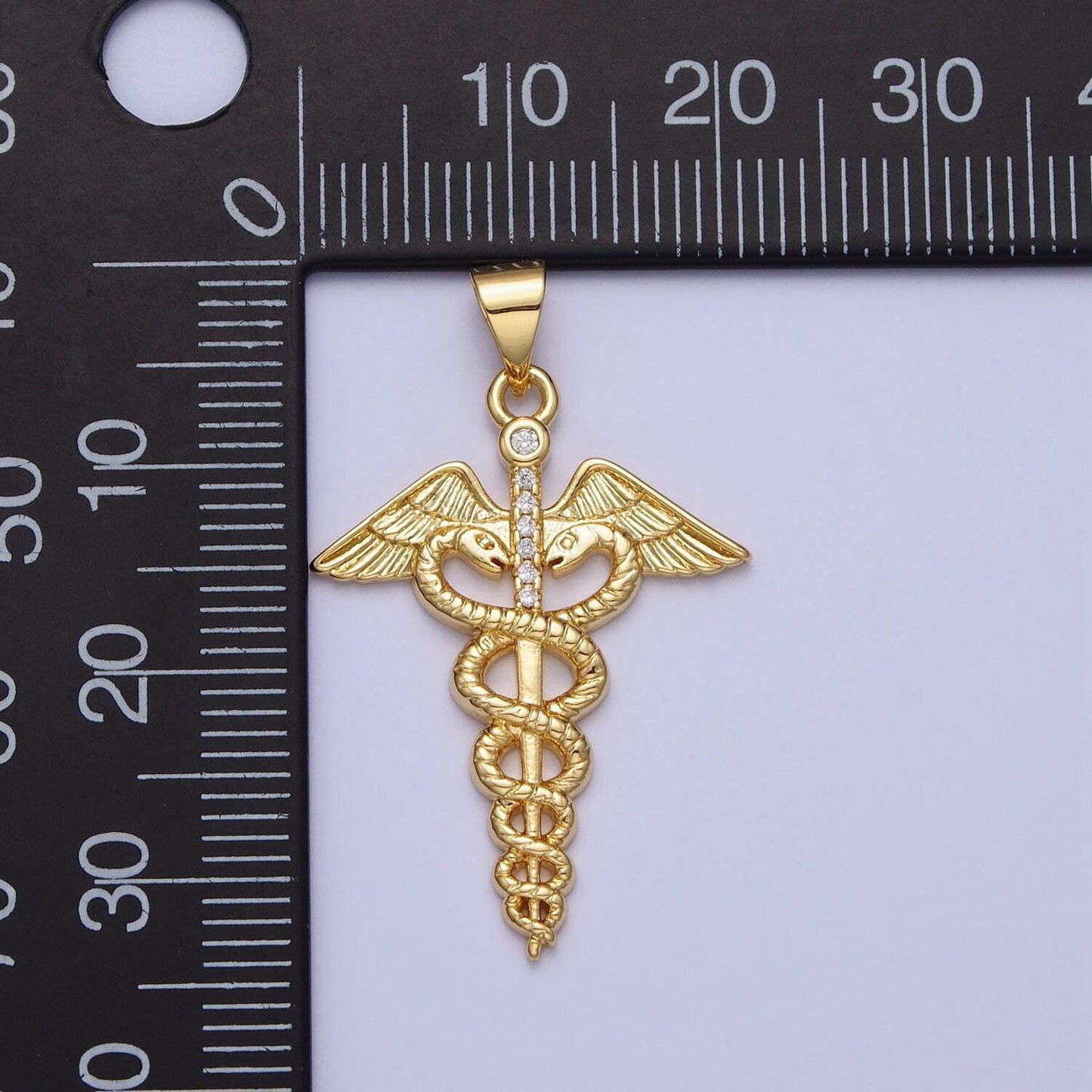 Gold medicine caduceus symbol medical doctor nurse gift idea roman mercury micro paved cz pendant | aa155