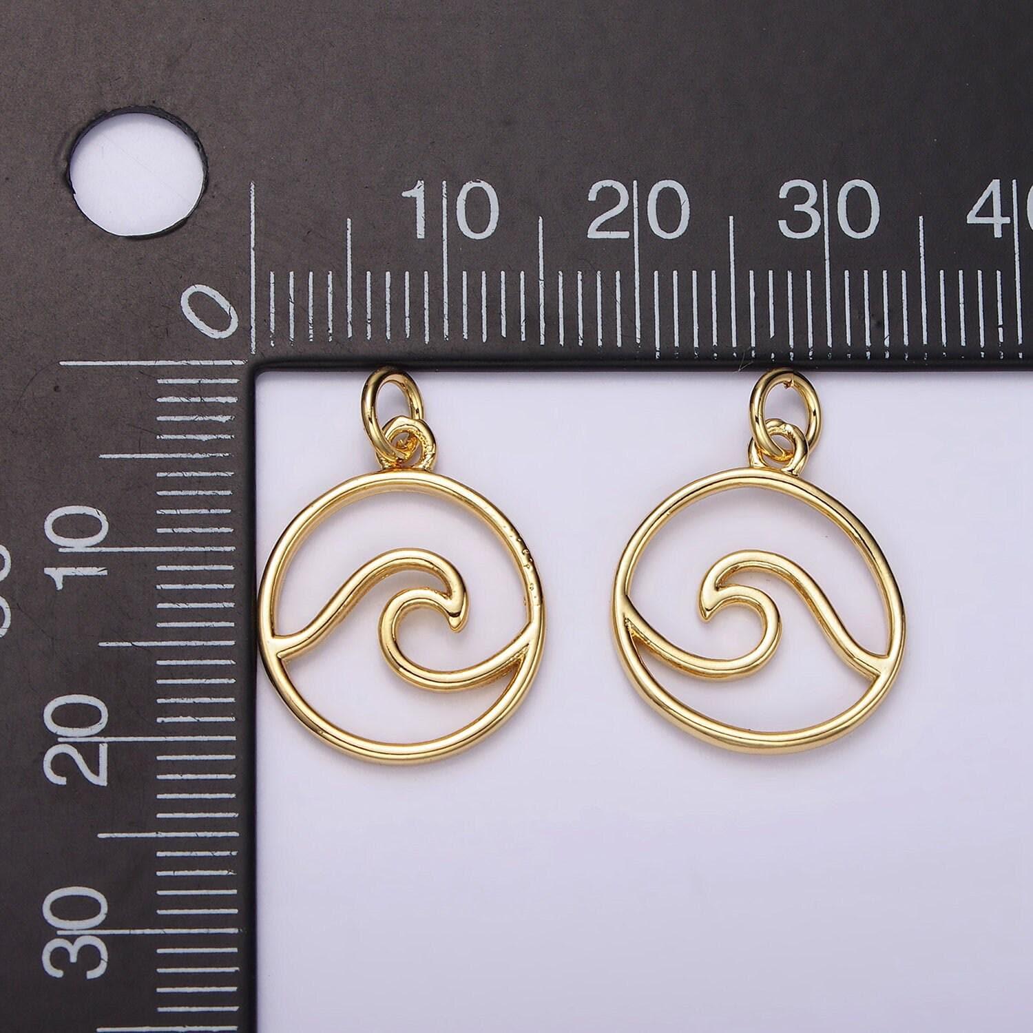 Ocean themed beach wave gold water element charm for necklace bracelet women ac906
