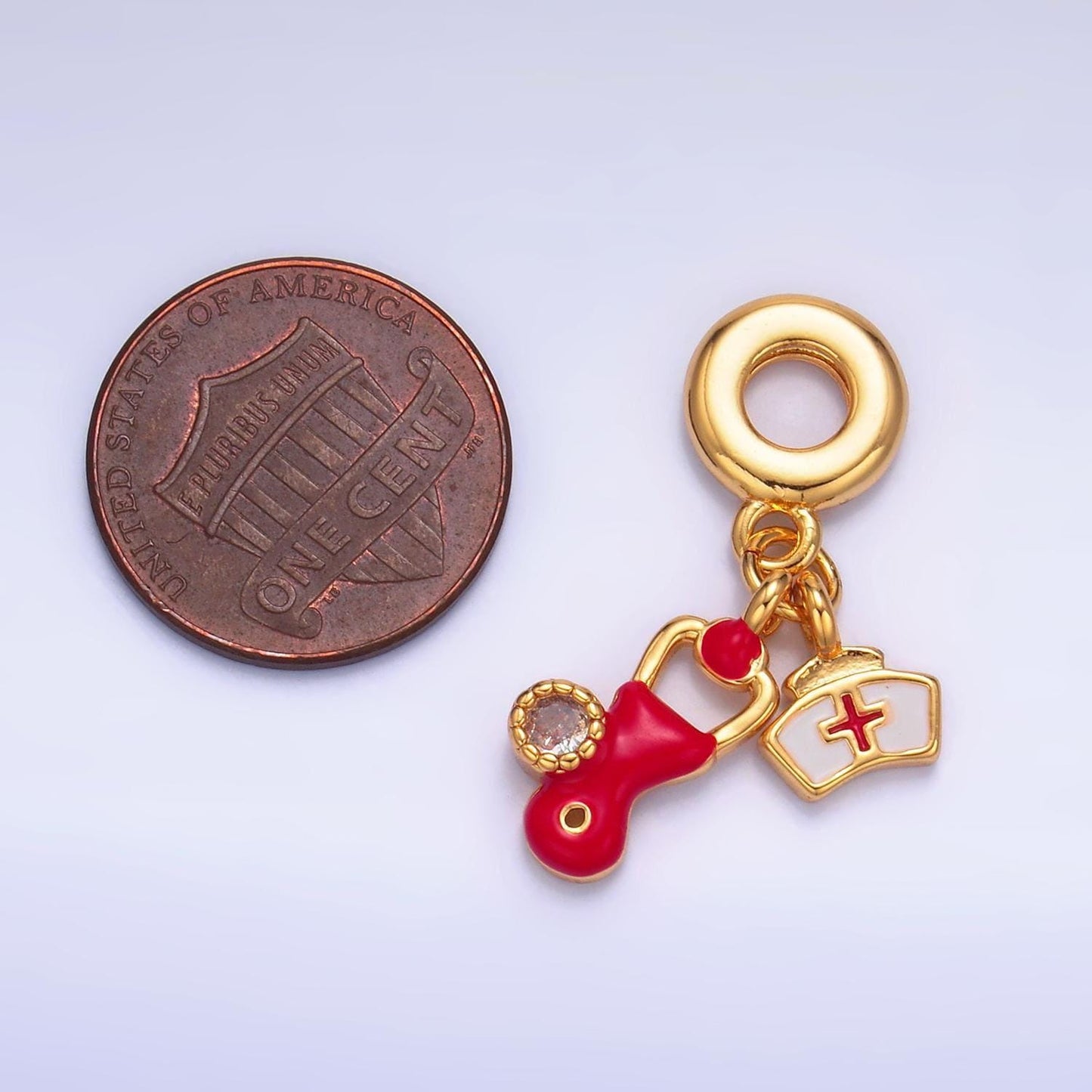 24 gold filled nurse theme charm nurse hat, stethoscope charm rondelle bail drop pendant | w-331